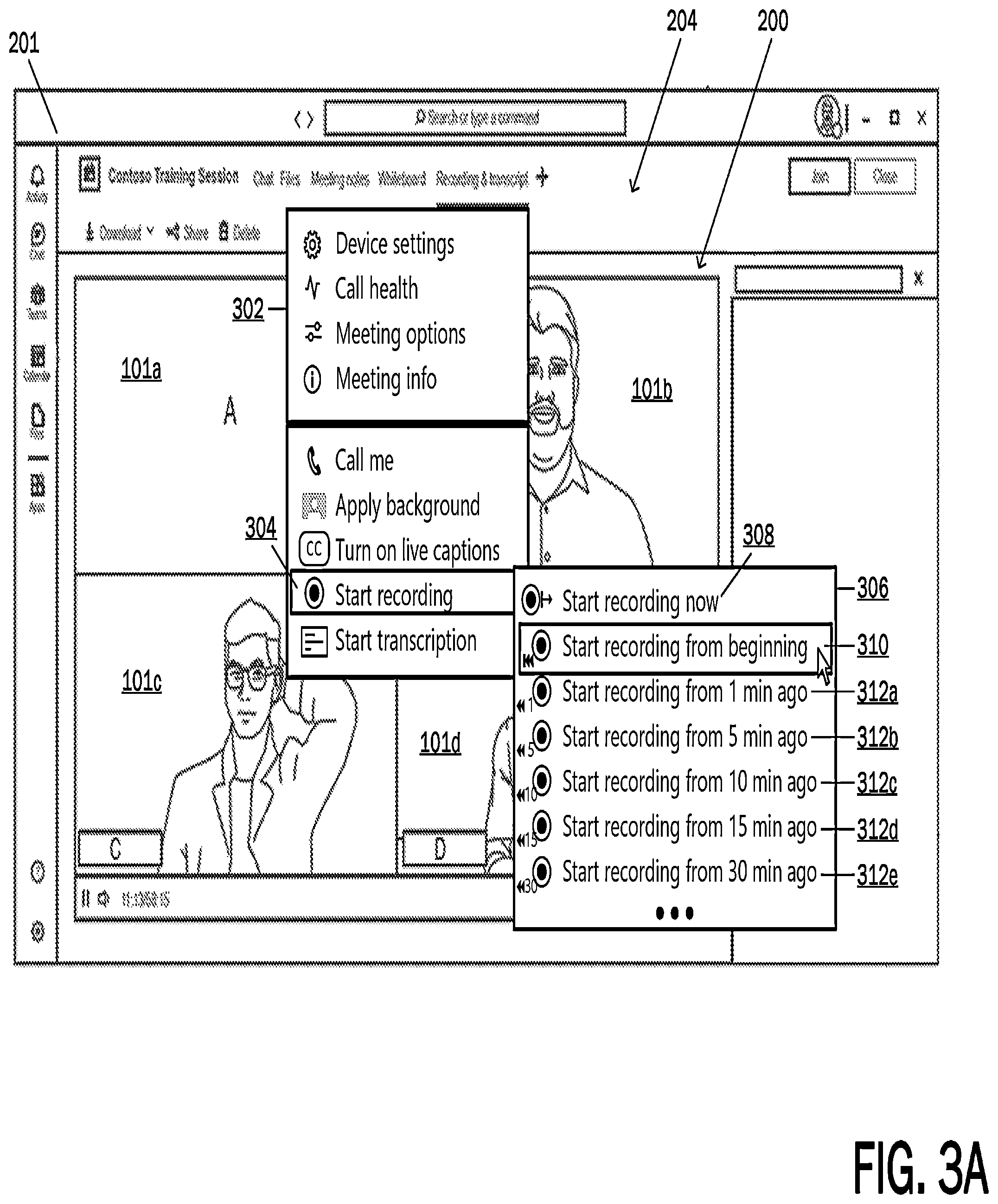 Patent US12112777 Figure 3 – Retroactive recording of a meeting