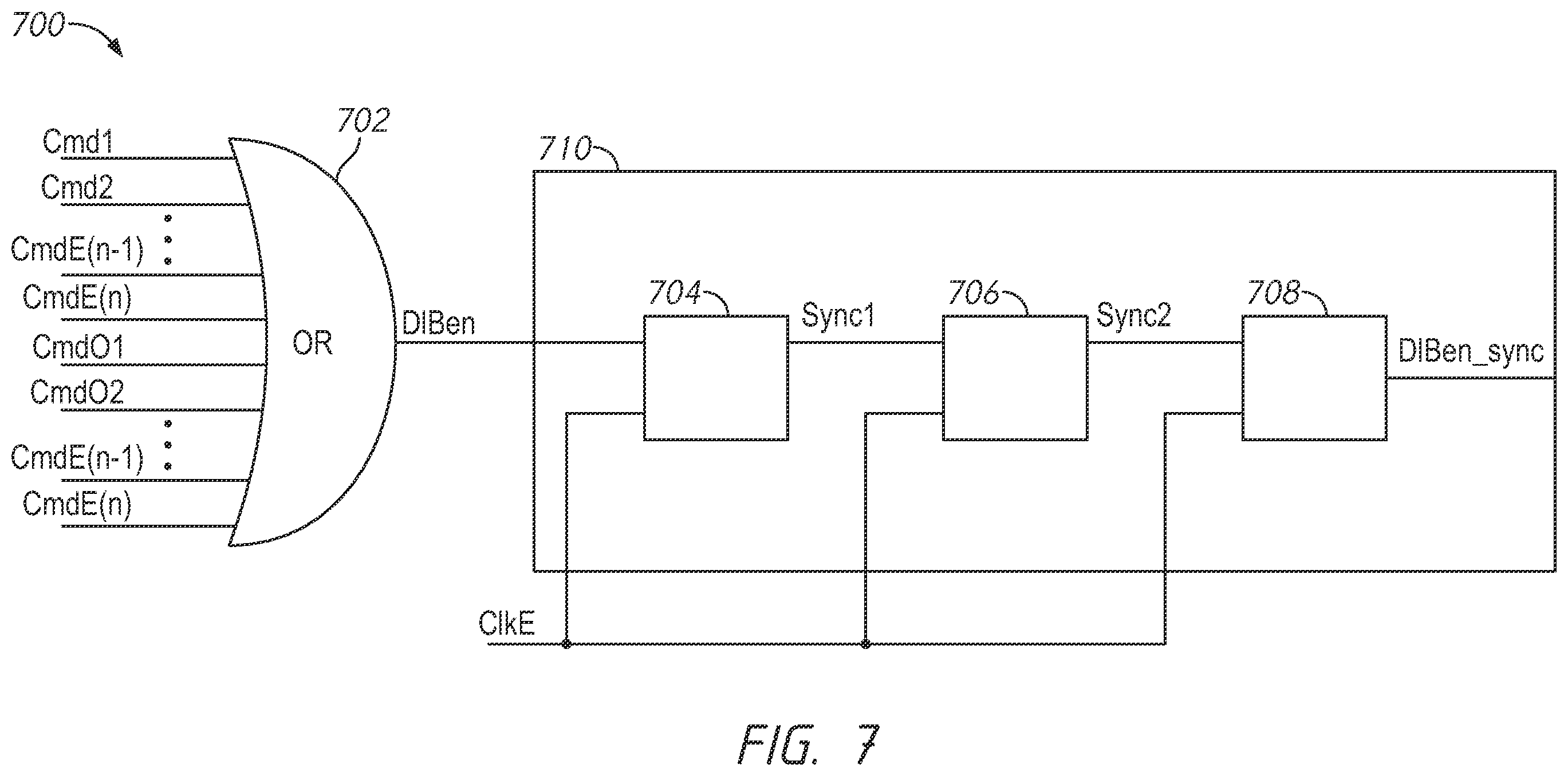 Patent US12112789 Figure 7 – Apparatuses and methods for input buffer enable clock synchronization