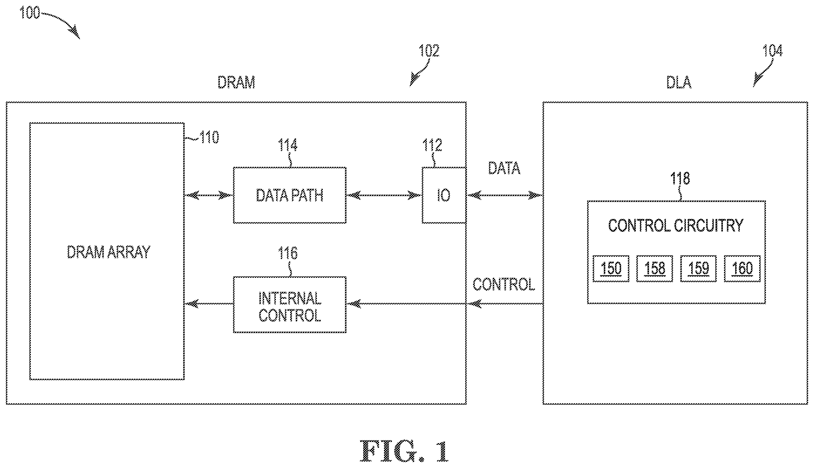 Patent US12112793 Figure 1 – Signal routing between memory die and logic die for mode based operations