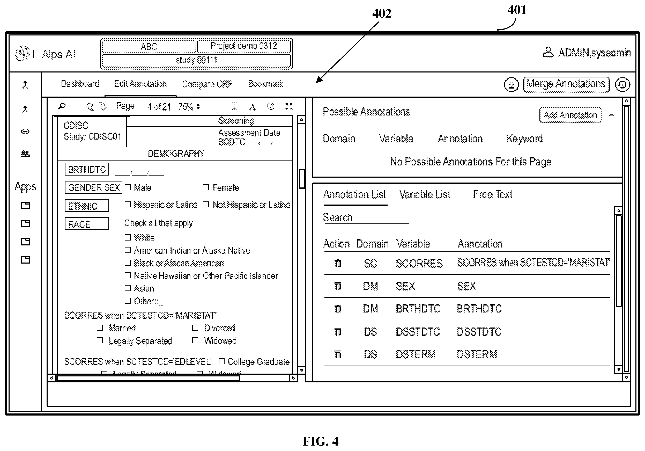 Patent US12112837 Figure 4 – Method and system for automating clinical data standards