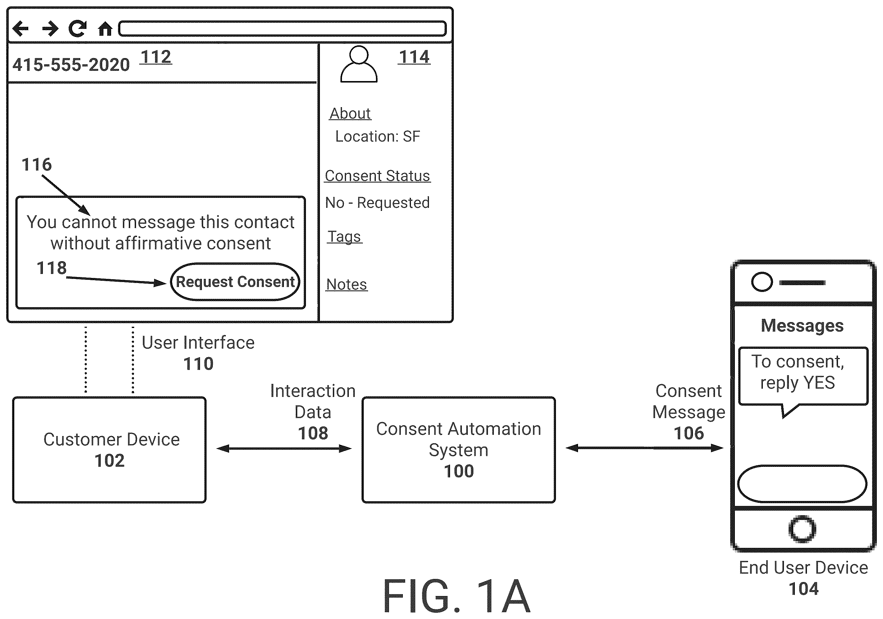 Patent US12112855 Figure 1 – Secure messaging system with constrained user actions for ensured compliant transmission of medical information
