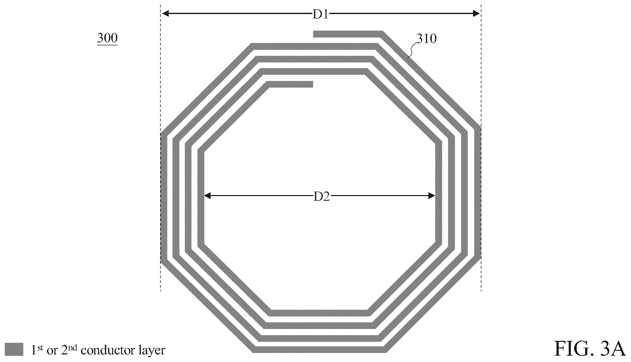Patent US12112878 Figure 3 – Asymmetric spiral inductor