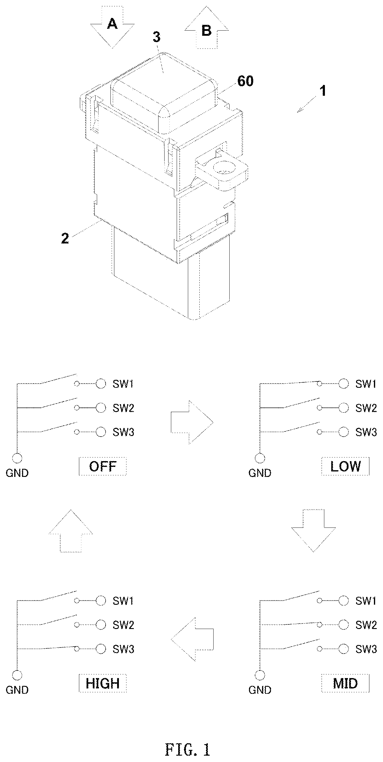 Patent US12112902 Figure 1 – Push button switch