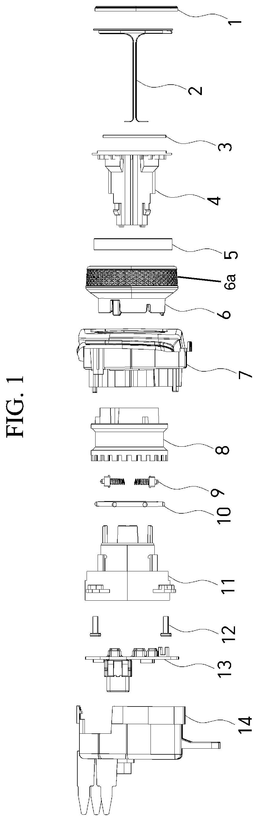 Patent US12112903 Figure 1 – Mechanical knob apparatus capable of push and rotation operations