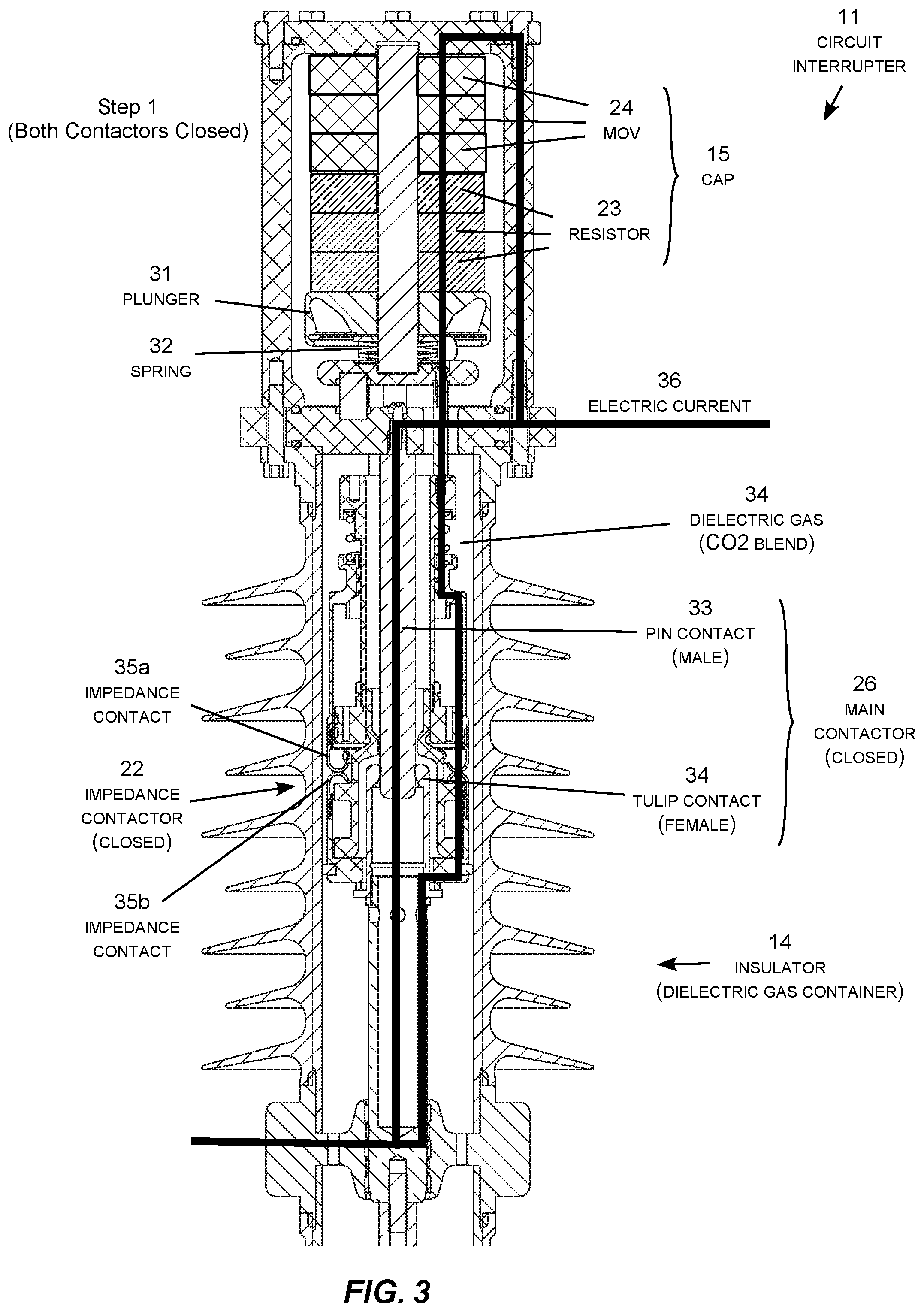 Patent US12112905 Figure 3 – Alternative gas current pause circuit interrupter