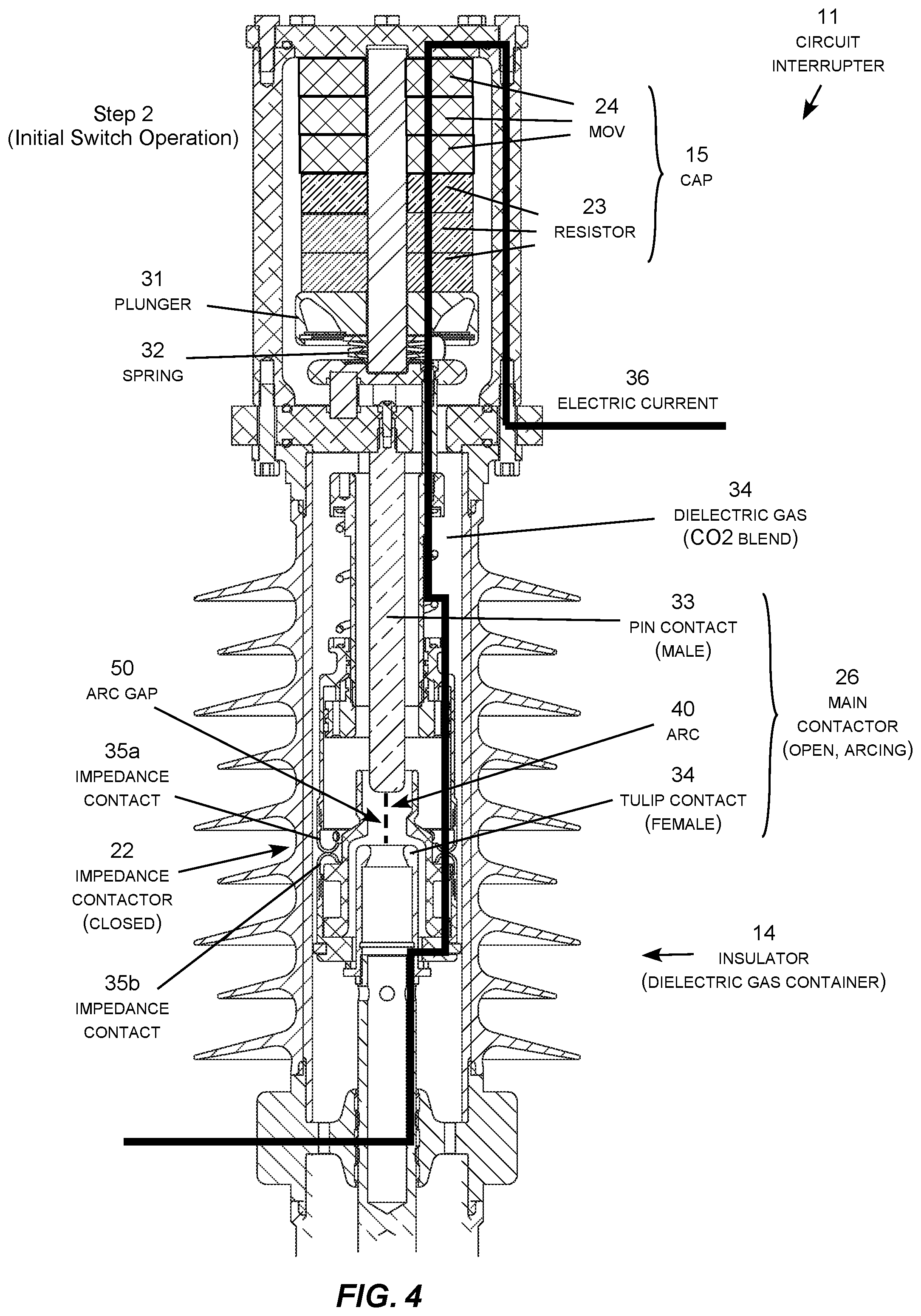Patent US12112905 Figure 4 – Alternative gas current pause circuit interrupter