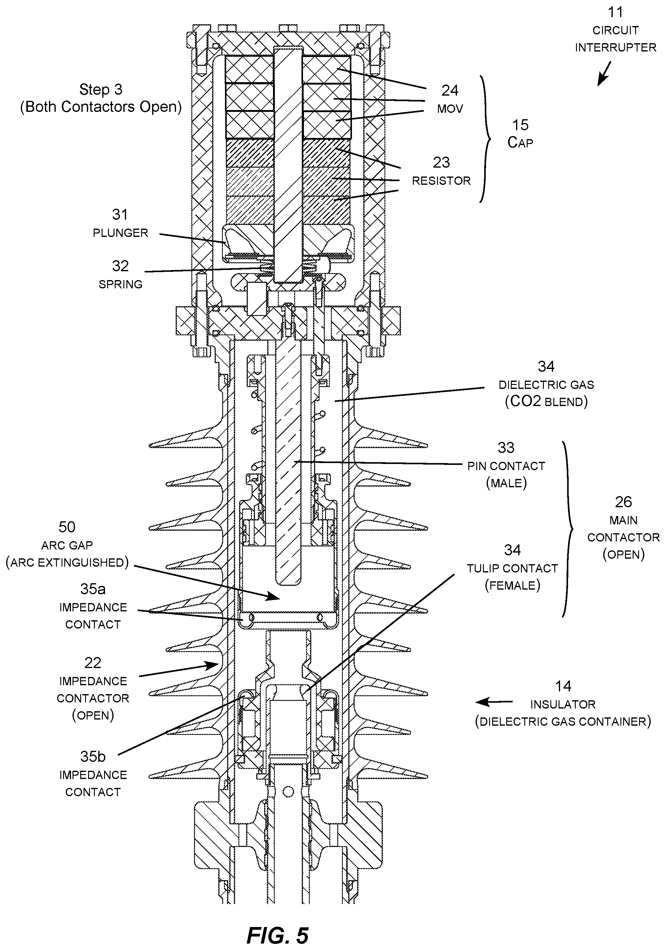 Patent US12112905 Figure 5 – Alternative gas current pause circuit interrupter