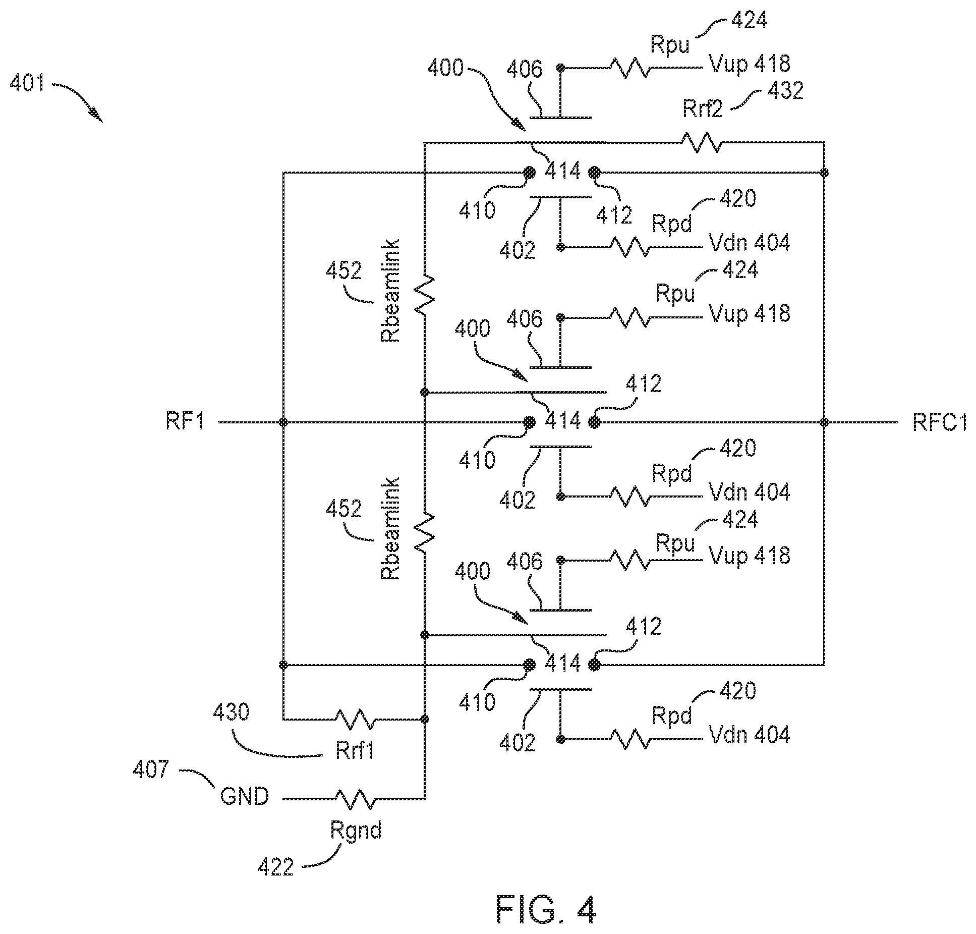 Patent US12112909 Figure 4 – MEMS relay architecture with frequency isolation