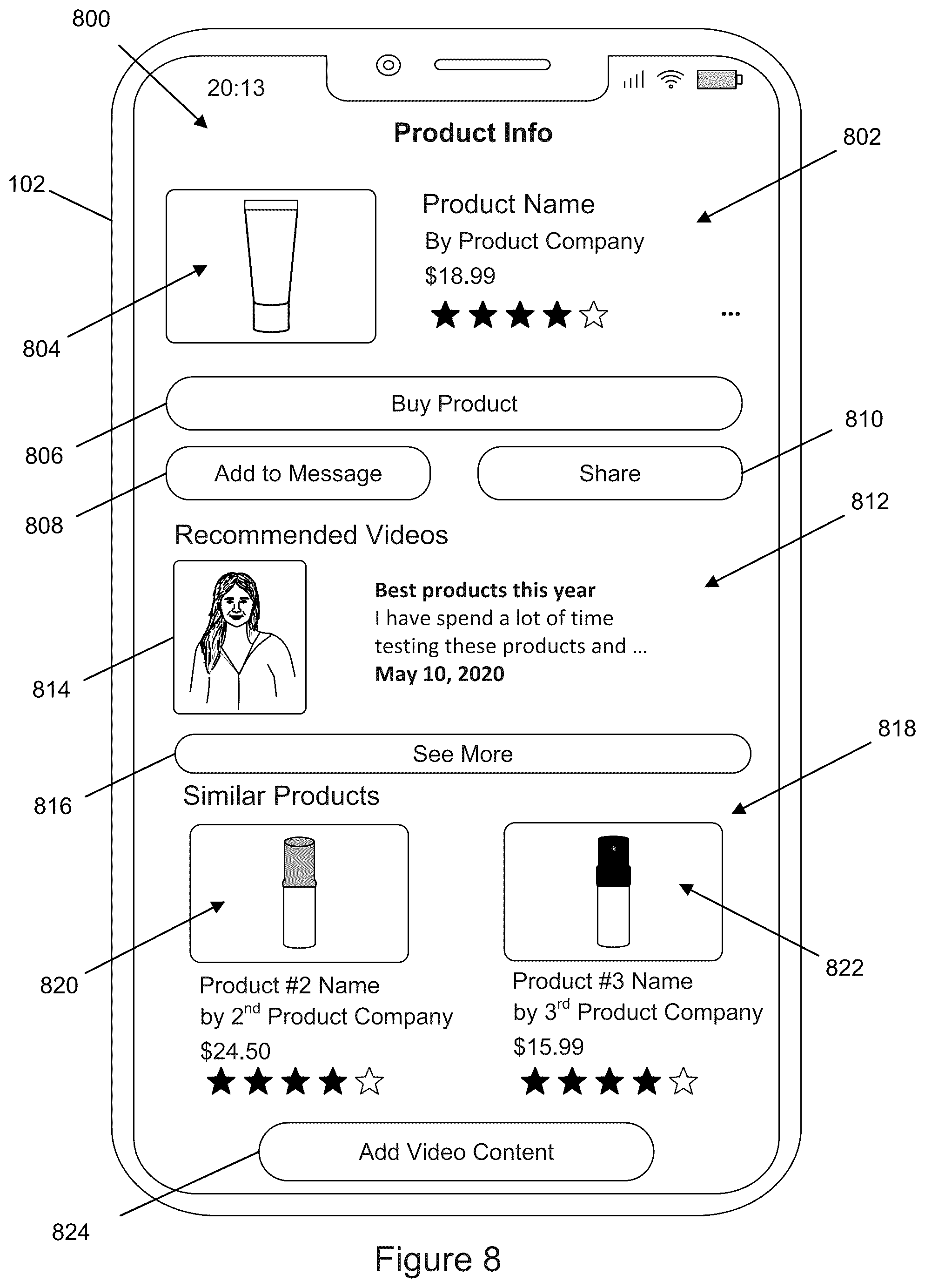 Patent US12120074 Figure 8 – Generating and accessing video content for products
