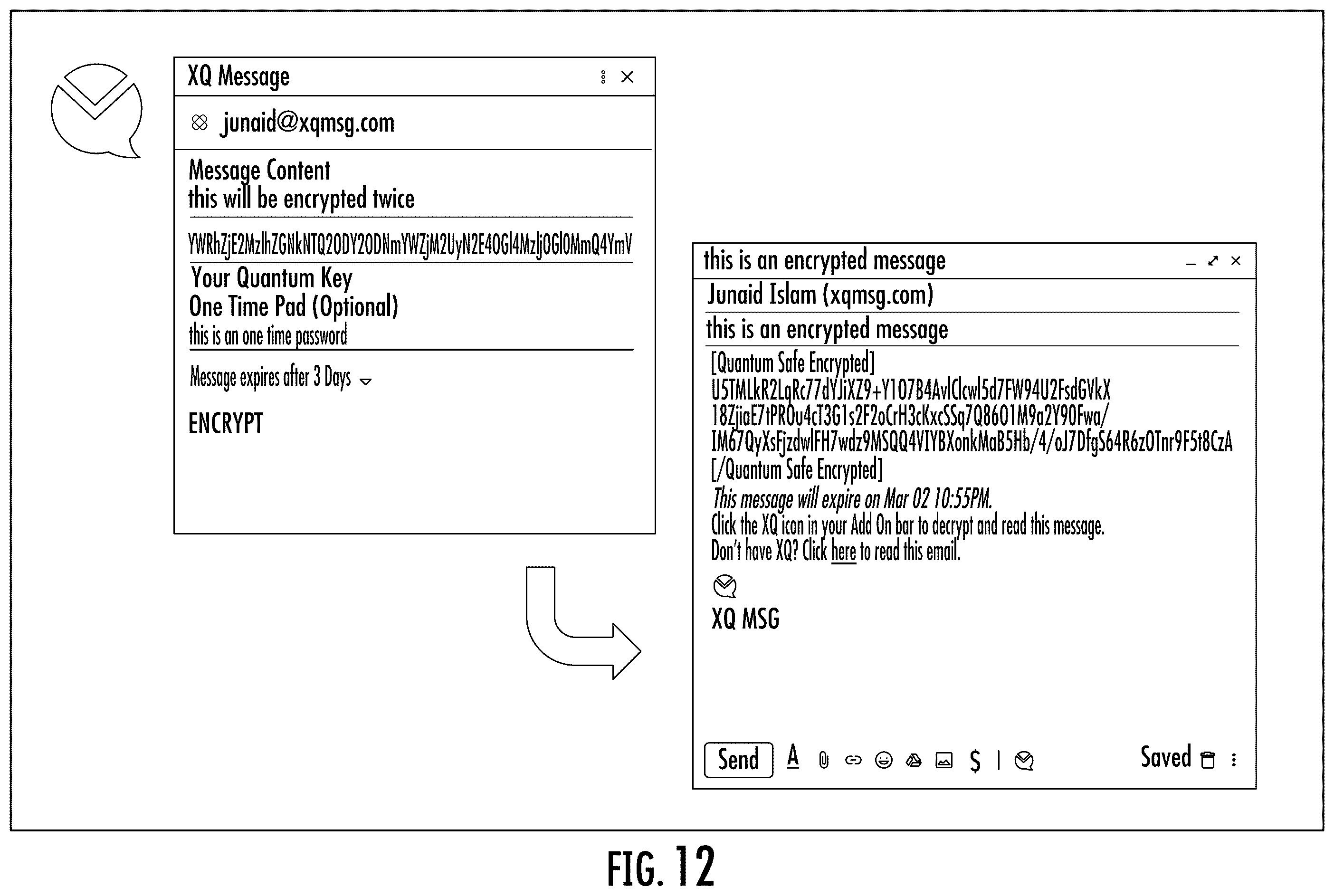 Patent US12120098 Figure 9 – Encrypting e-mail and other digital data using quantum random number generator