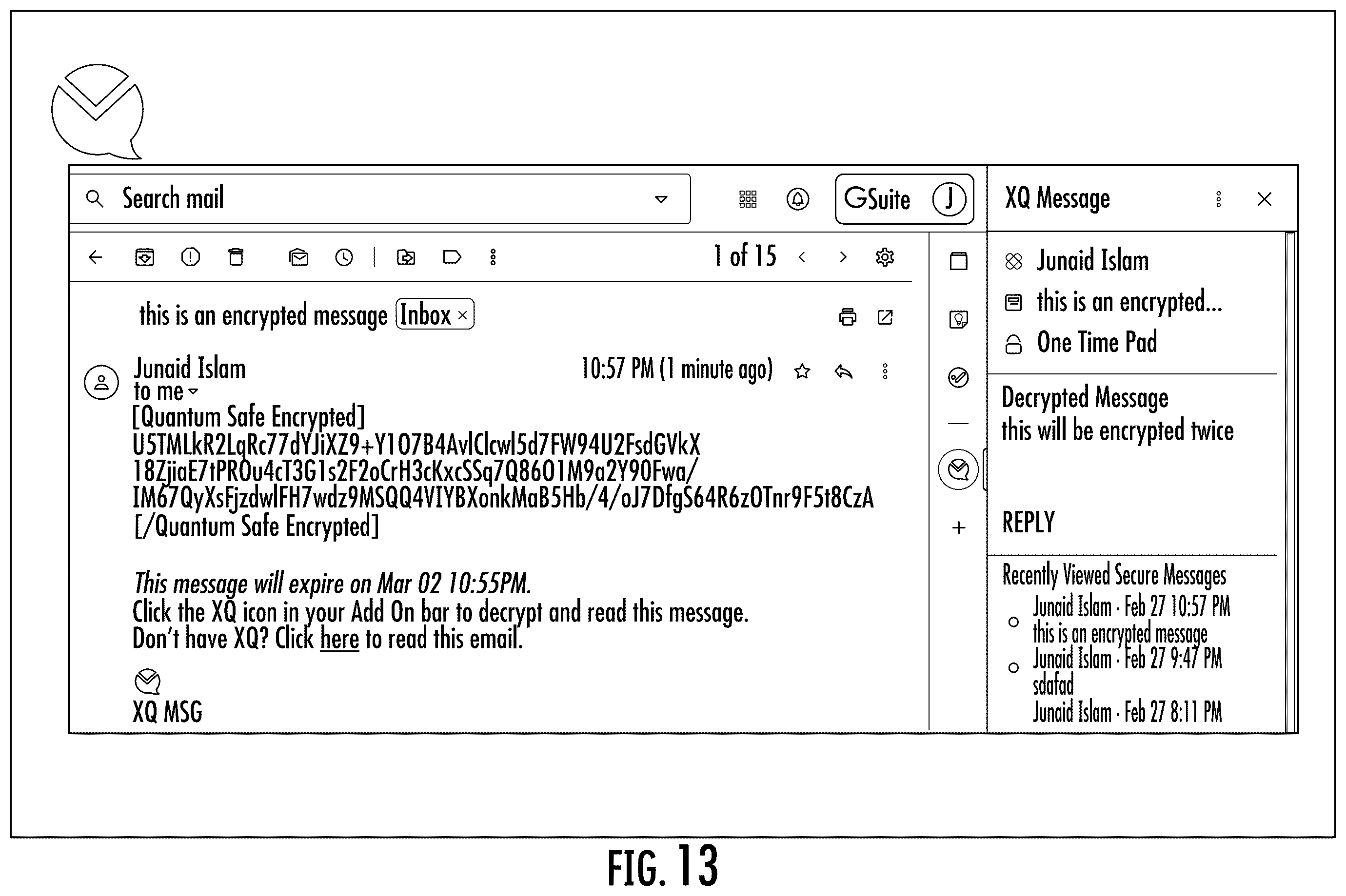 Patent US12120098 Figure 10 – Encrypting e-mail and other digital data using quantum random number generator