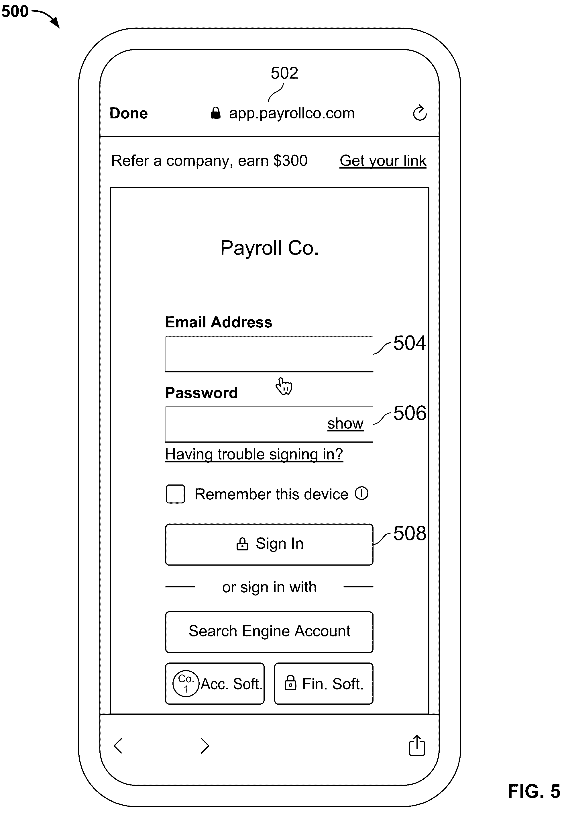 Patent US12120118 Figure 5 – Securely communicating data between an application associated with an entity and a third-party system