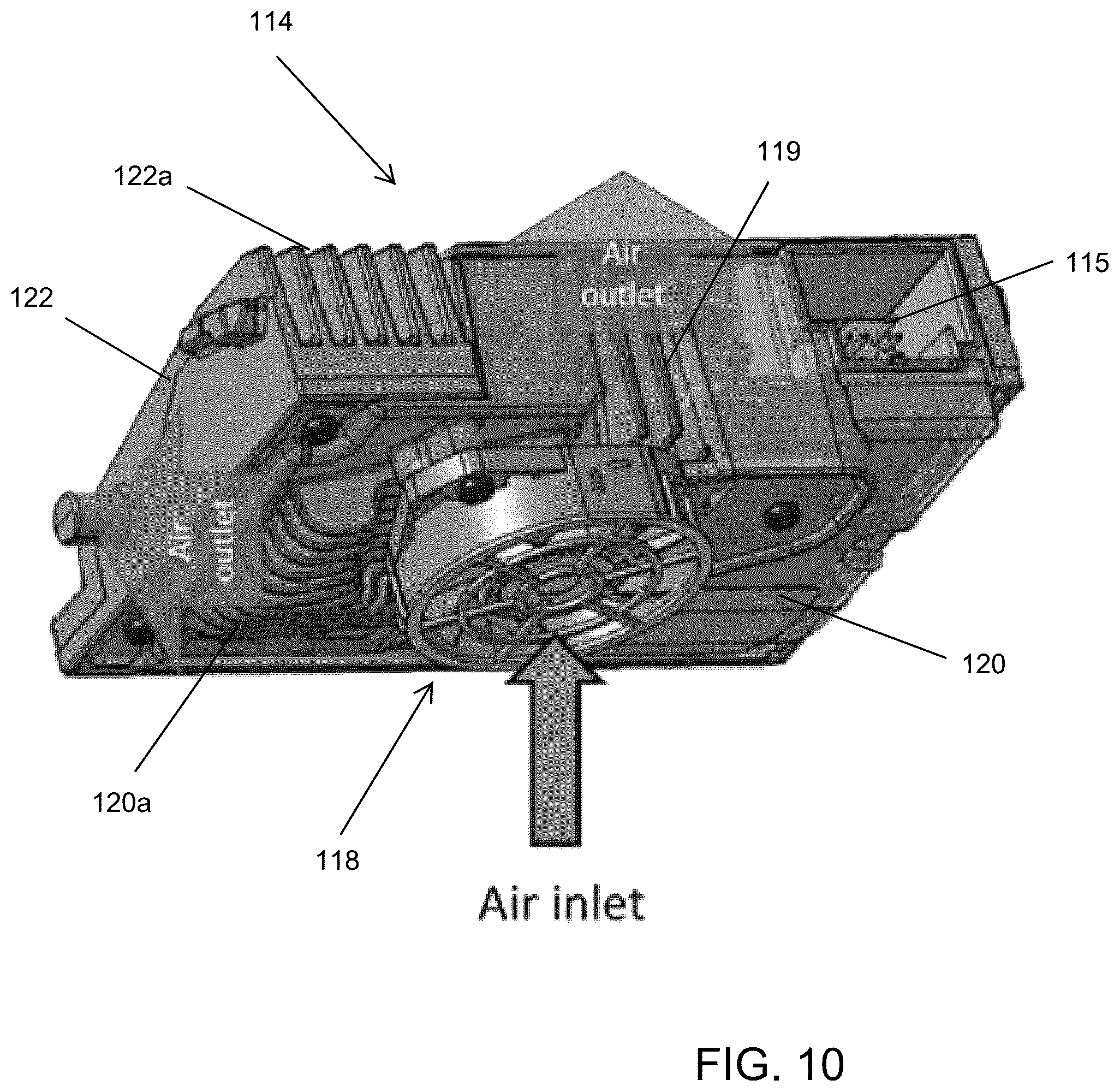 Patent US12120408 Figure 6 – Vehicular forward camera module with cooling fan and air duct