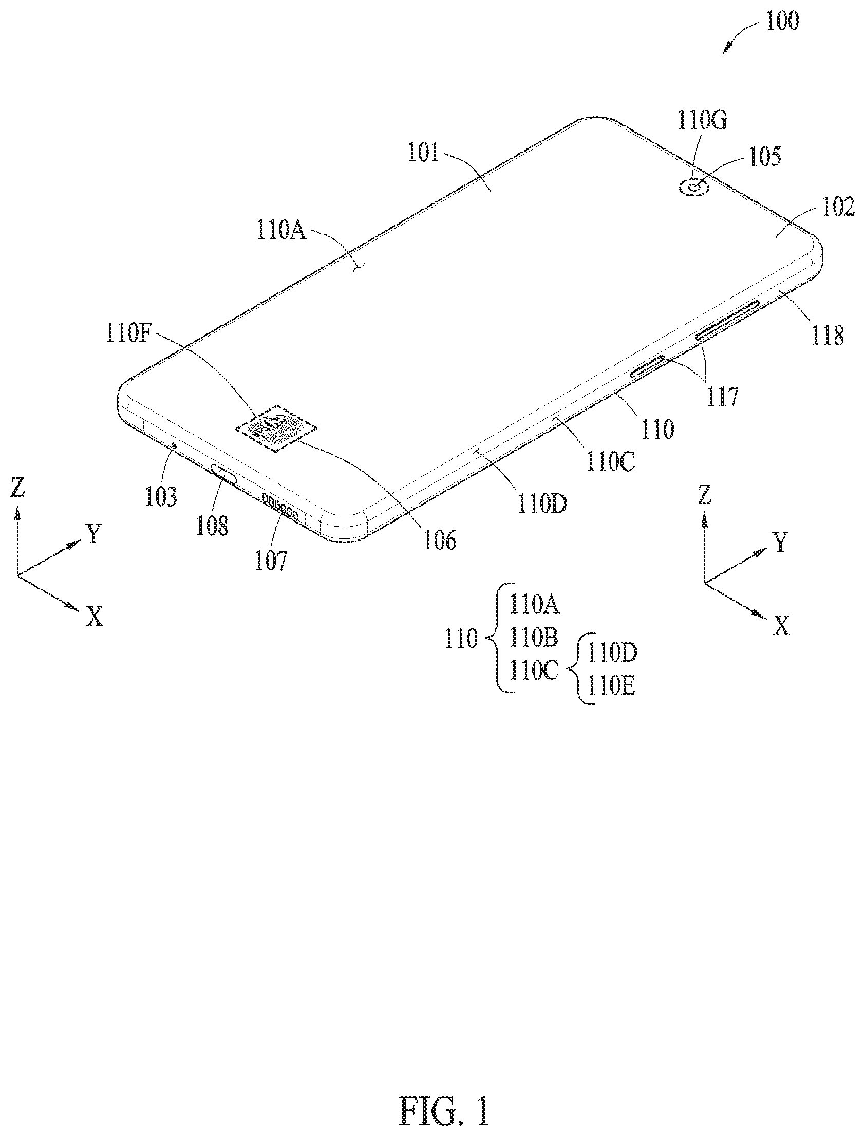 Patent US12120476 Figure 1 – Electronic device including audio output module