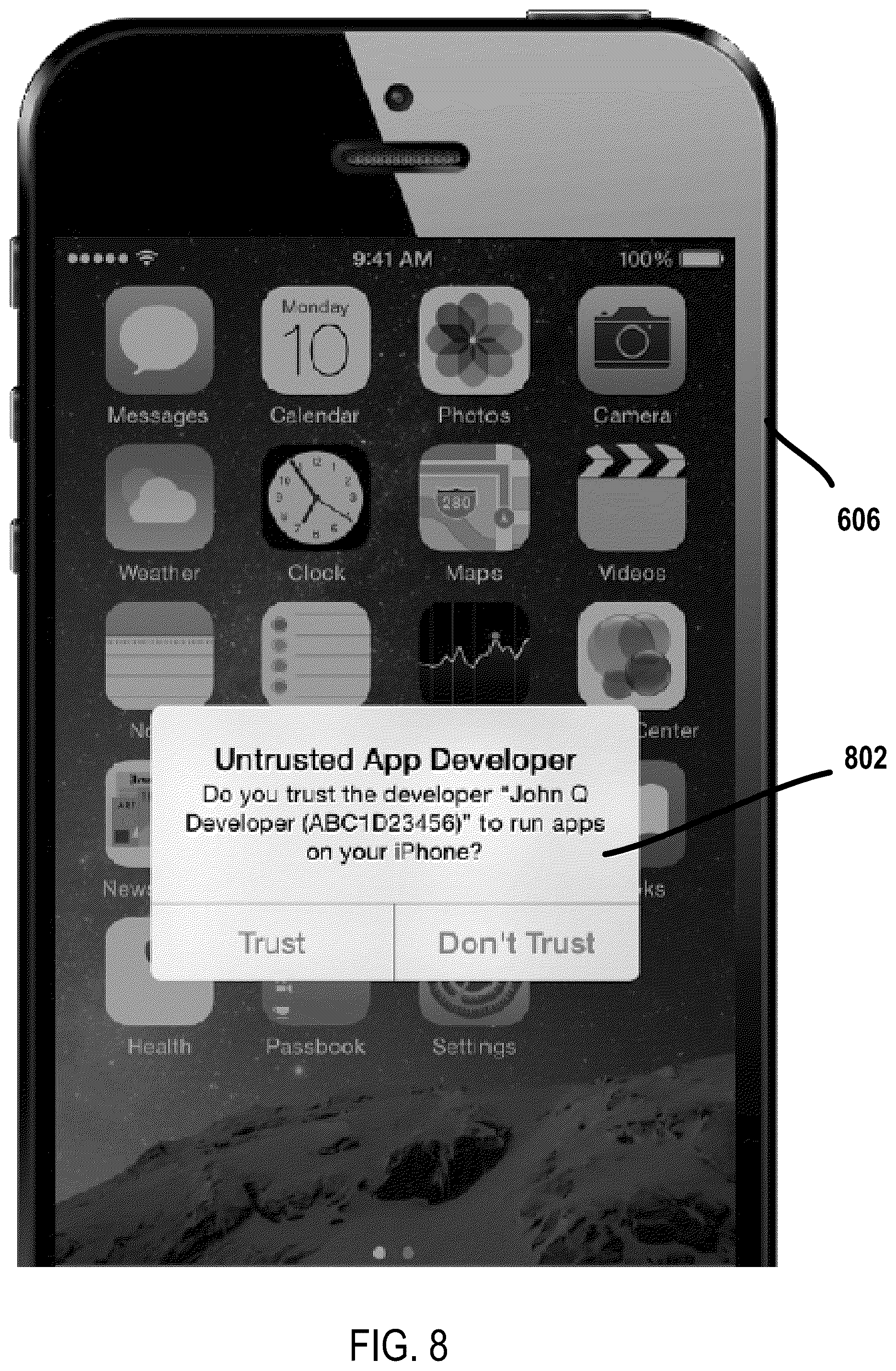 Patent US12120519 Figure 8 – Determining a security state based on communication with an authenticity server