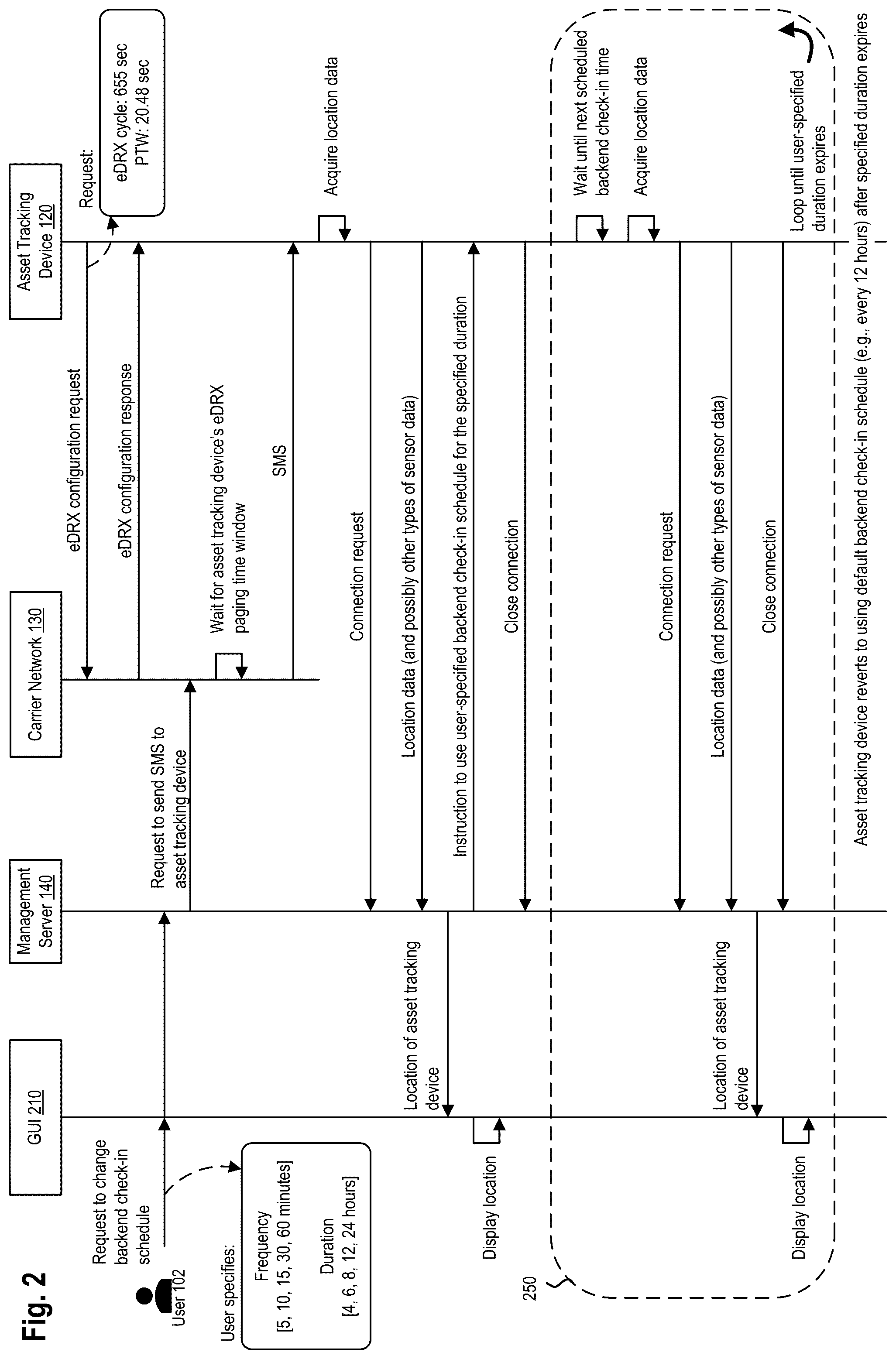 Patent US12120581 Figure 2 – Reaching an asset tracking device on demand