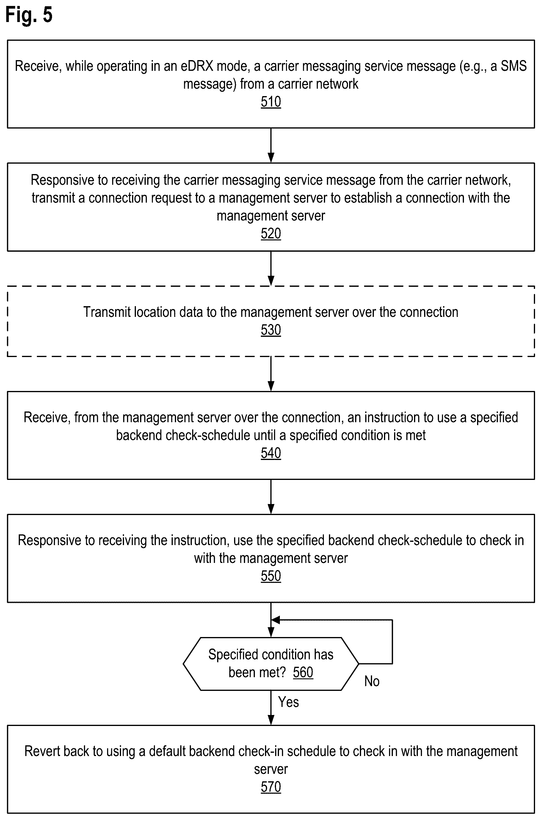 Patent US12120581 Figure 5 – Reaching an asset tracking device on demand