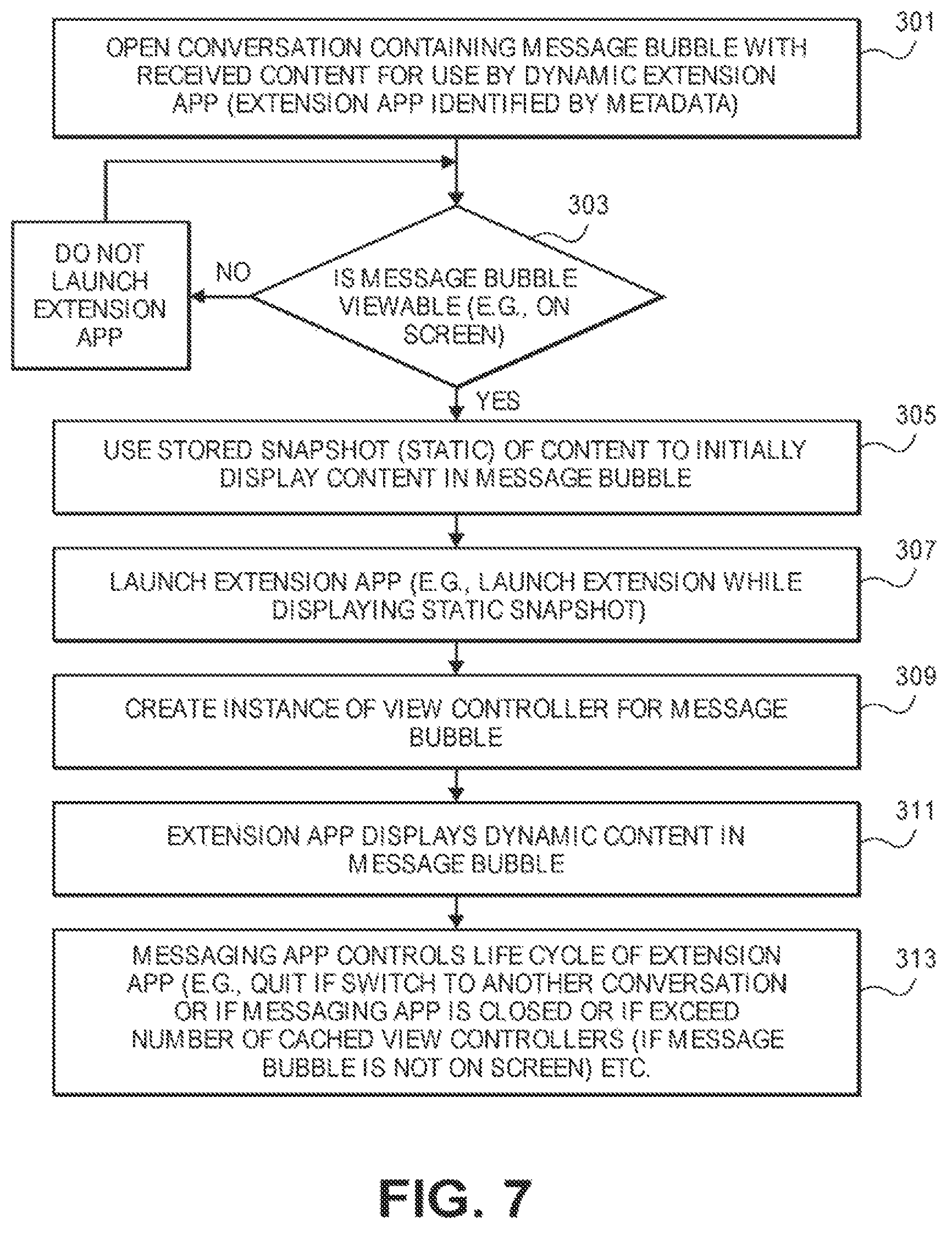 Patent US12120585 Figure 7 – Messaging system interacting with dynamic extension app