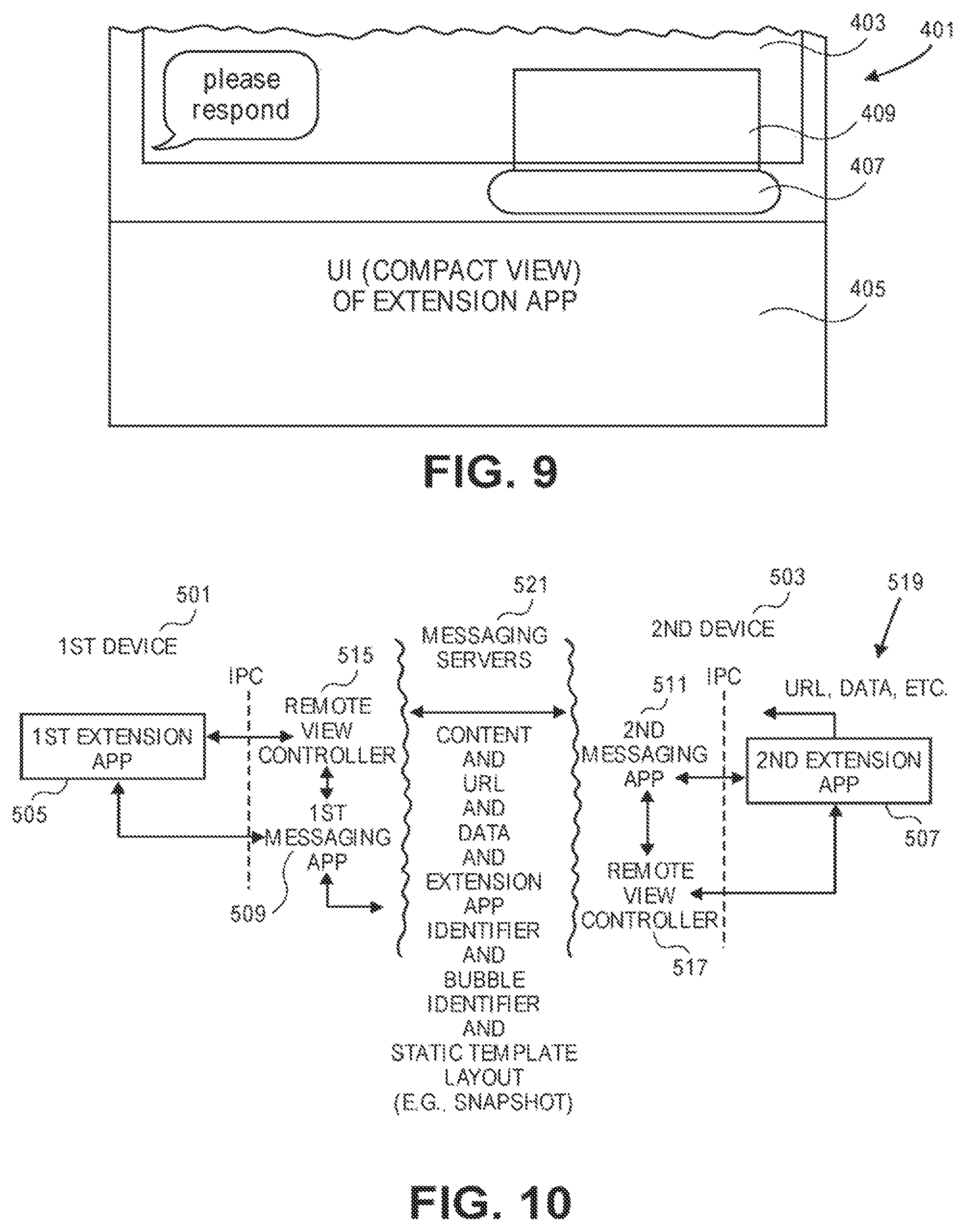 Patent US12120585 Figure 8 – Messaging system interacting with dynamic extension app
