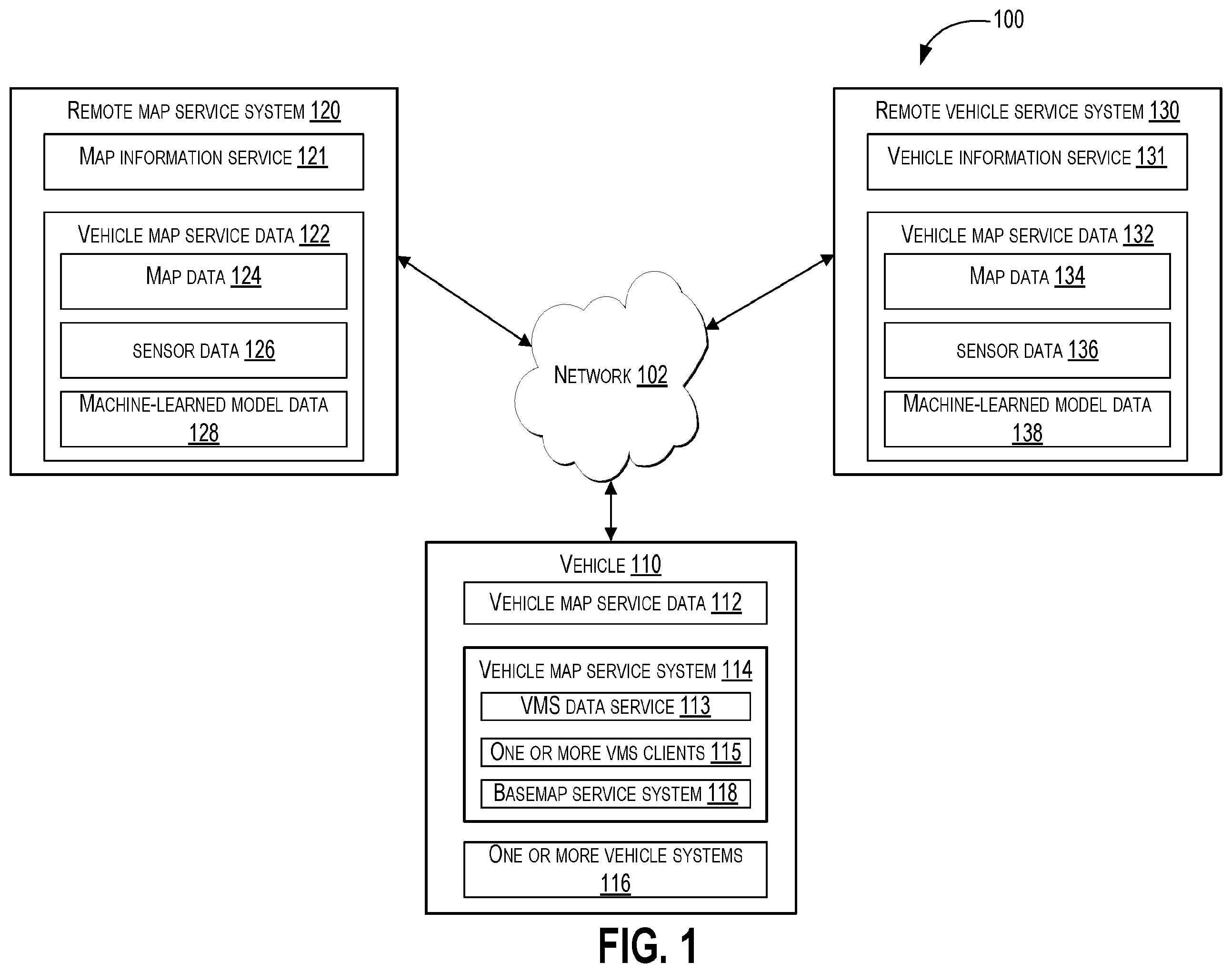 Patent US12120588 Figure 1 – Vehicle map service system