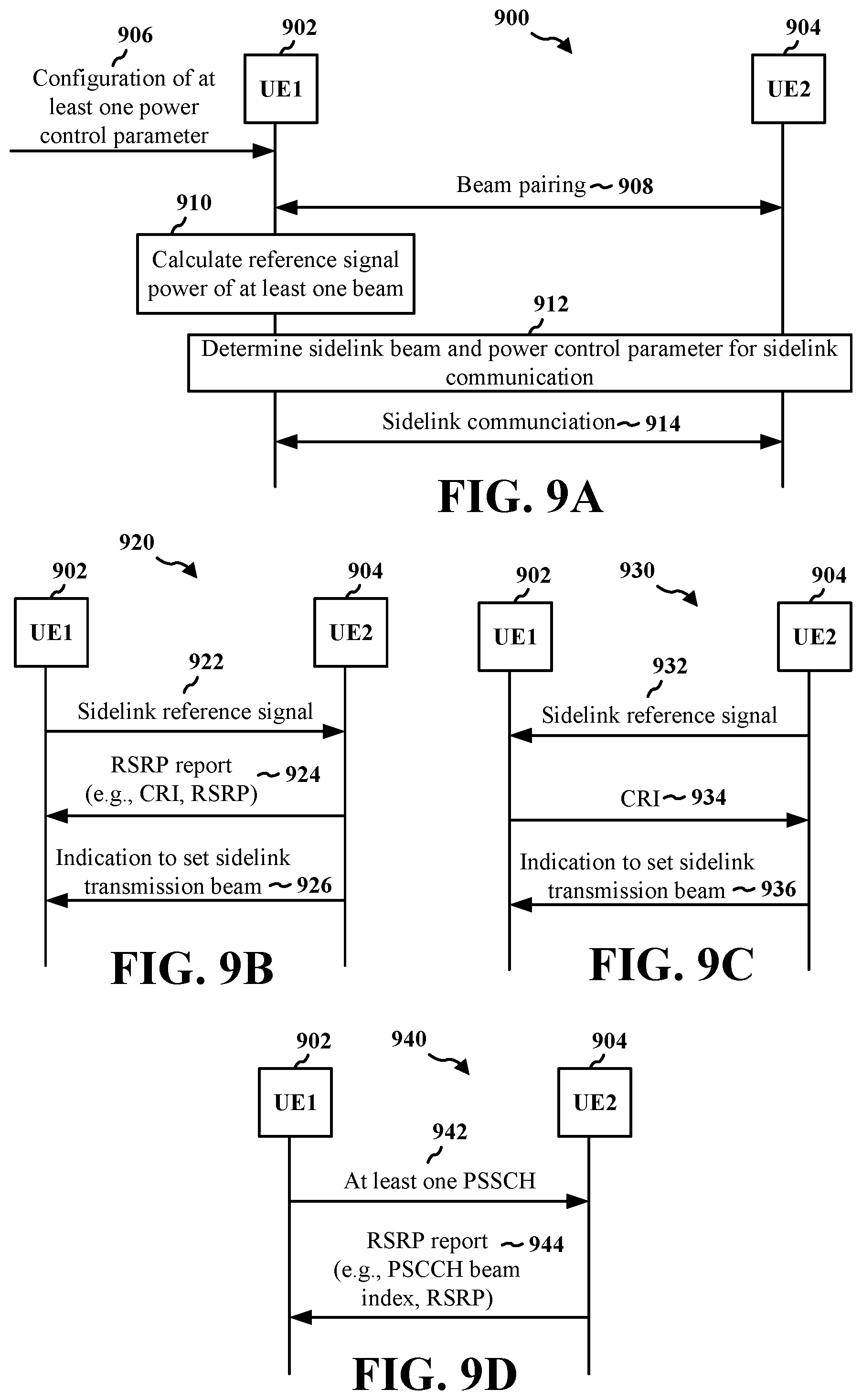 Patent US12120614 Figure 9 – Beam based power control for sidelink