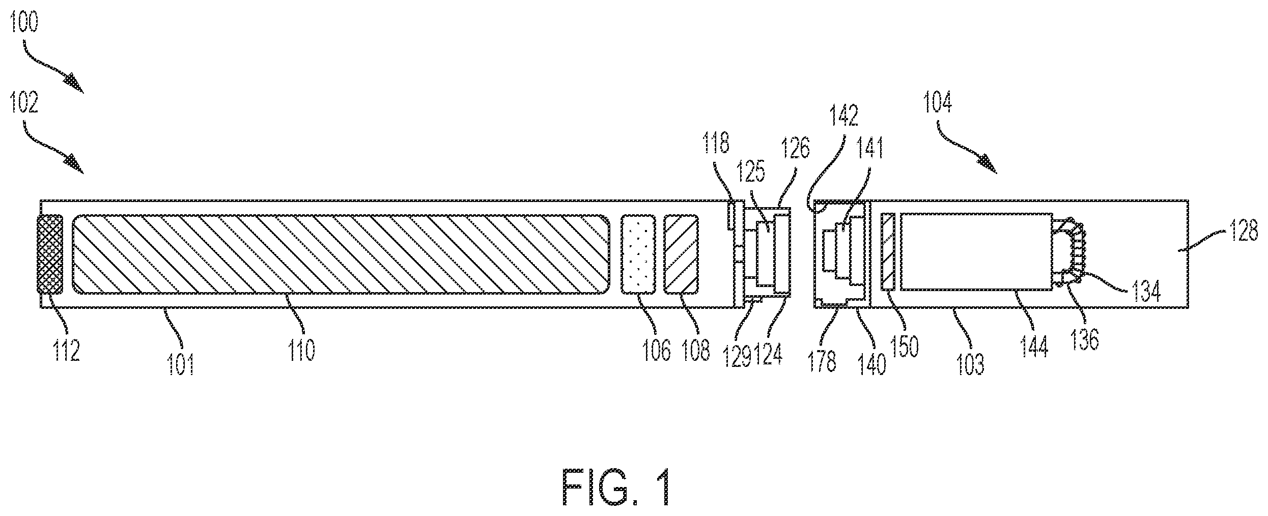 Patent US12120778 Figure 1 – Aerosol delivery device including a ceramic wicking element