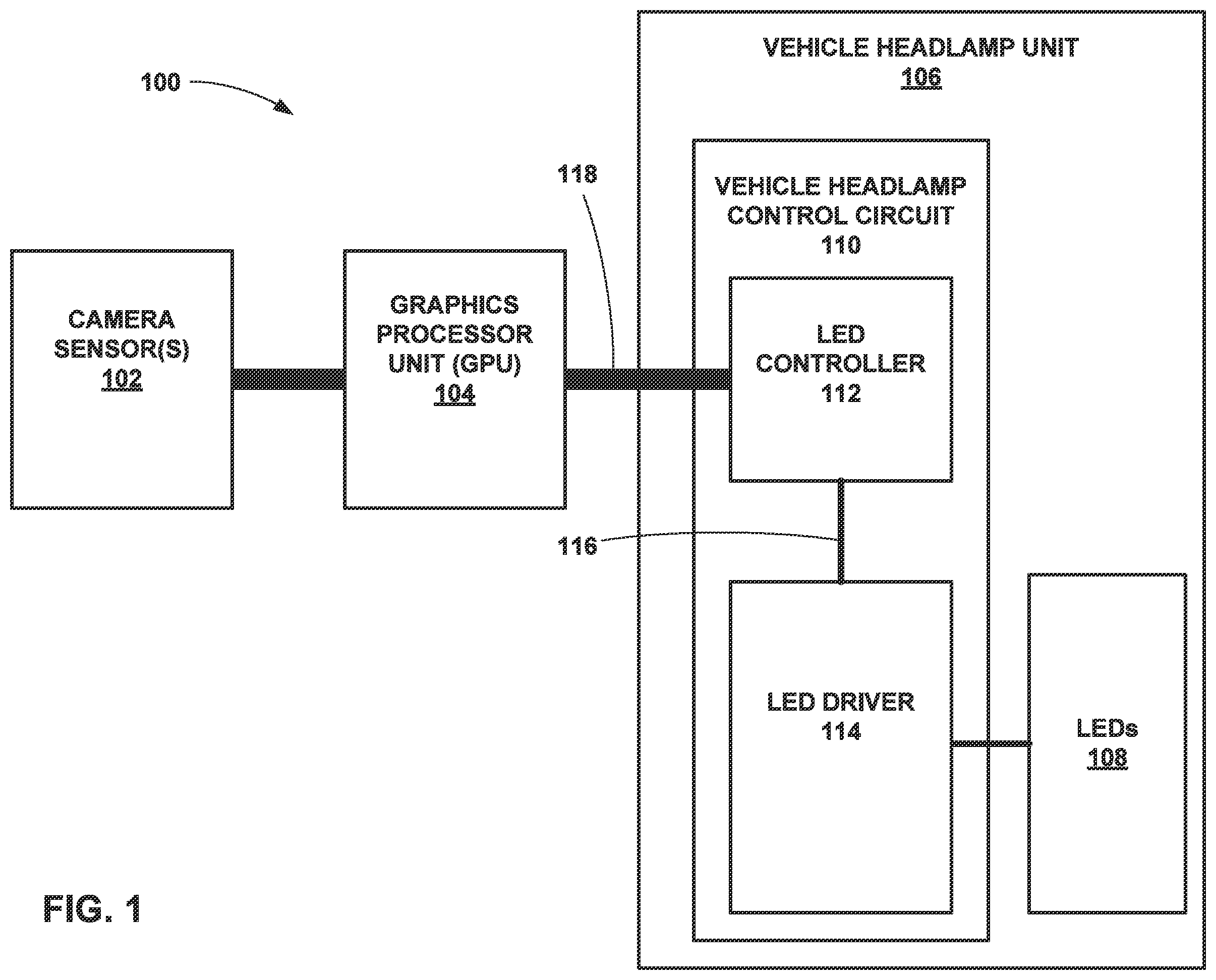 Patent US12120788 Figure 1 – Interfaces and techniques for cost effective control of light emitting diodes in a vehicle