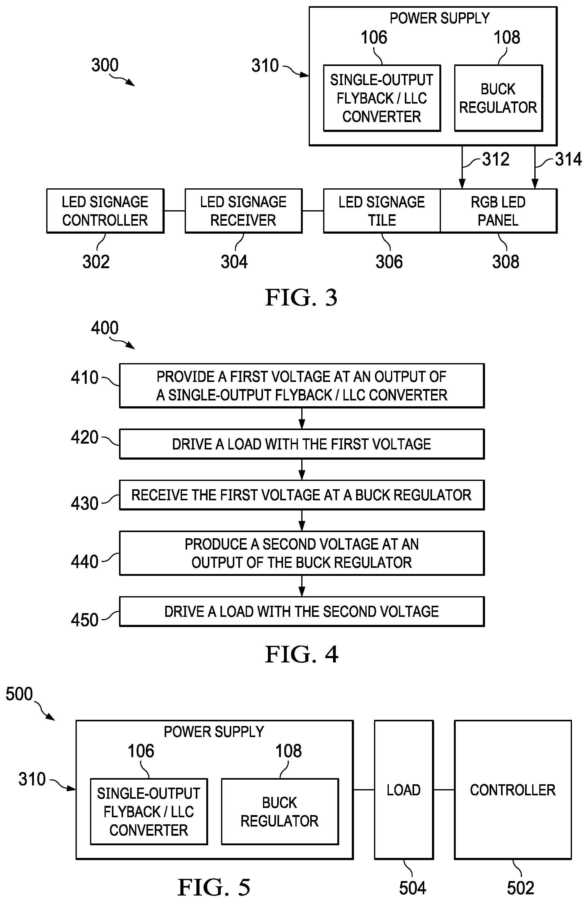 Patent US12120790 Figure 3 – Two-stage power supply architecture with flyback/LLC and buck converter for led display