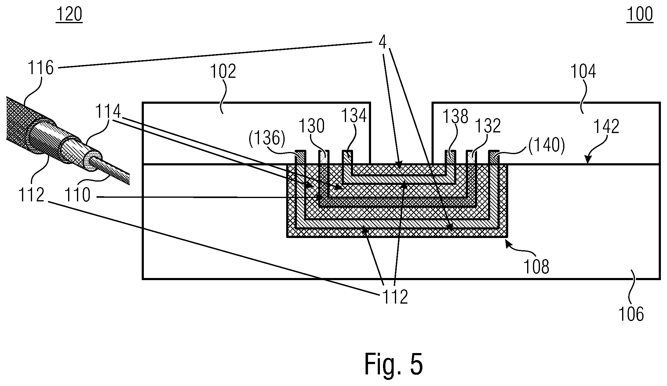 Patent US12120813 Figure 5 – Radio-frequency arrangement having two interconnected radio-frequency components