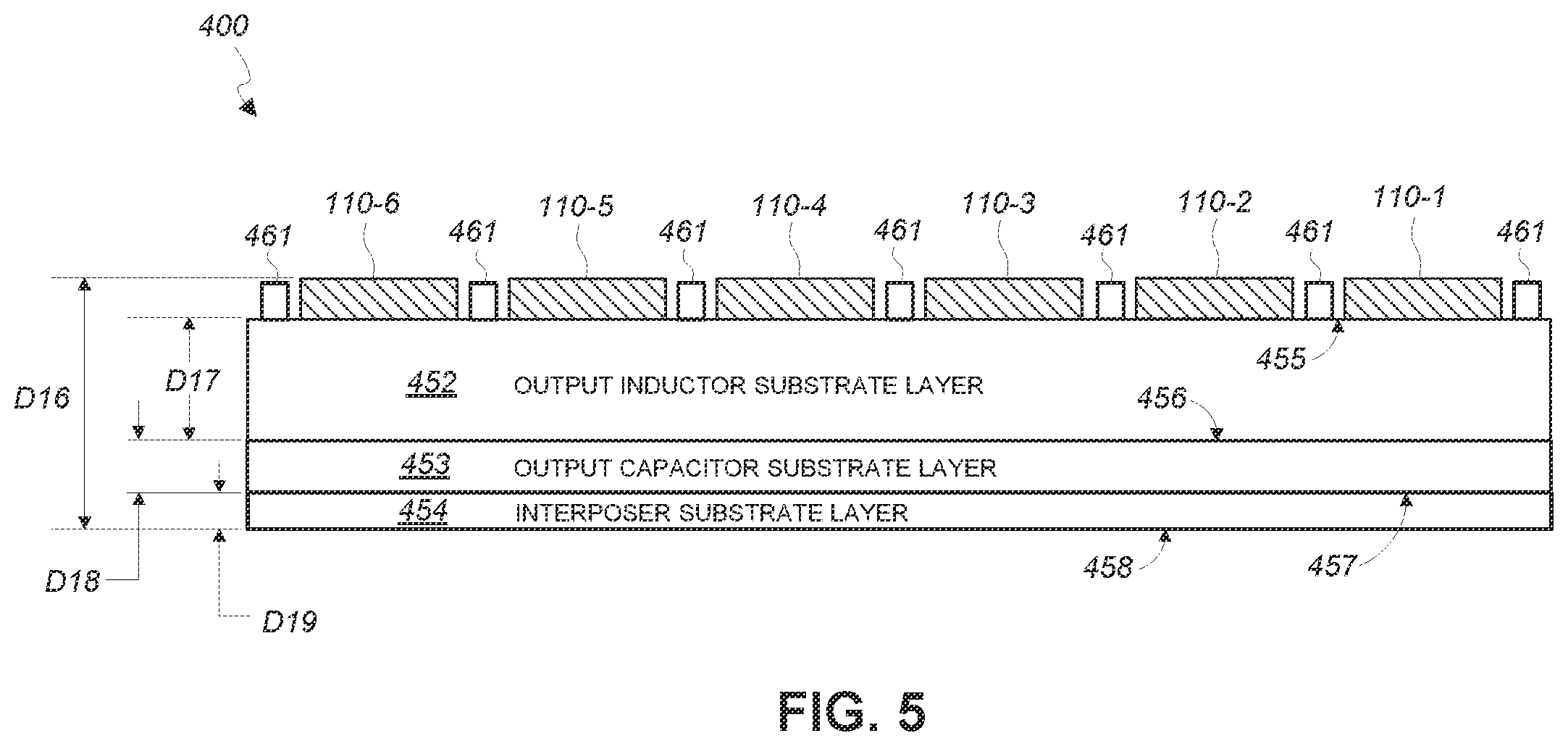 Patent US12120822 Figure 5 – Power module with output inductors and output capacitors that are embedded within substrate layers