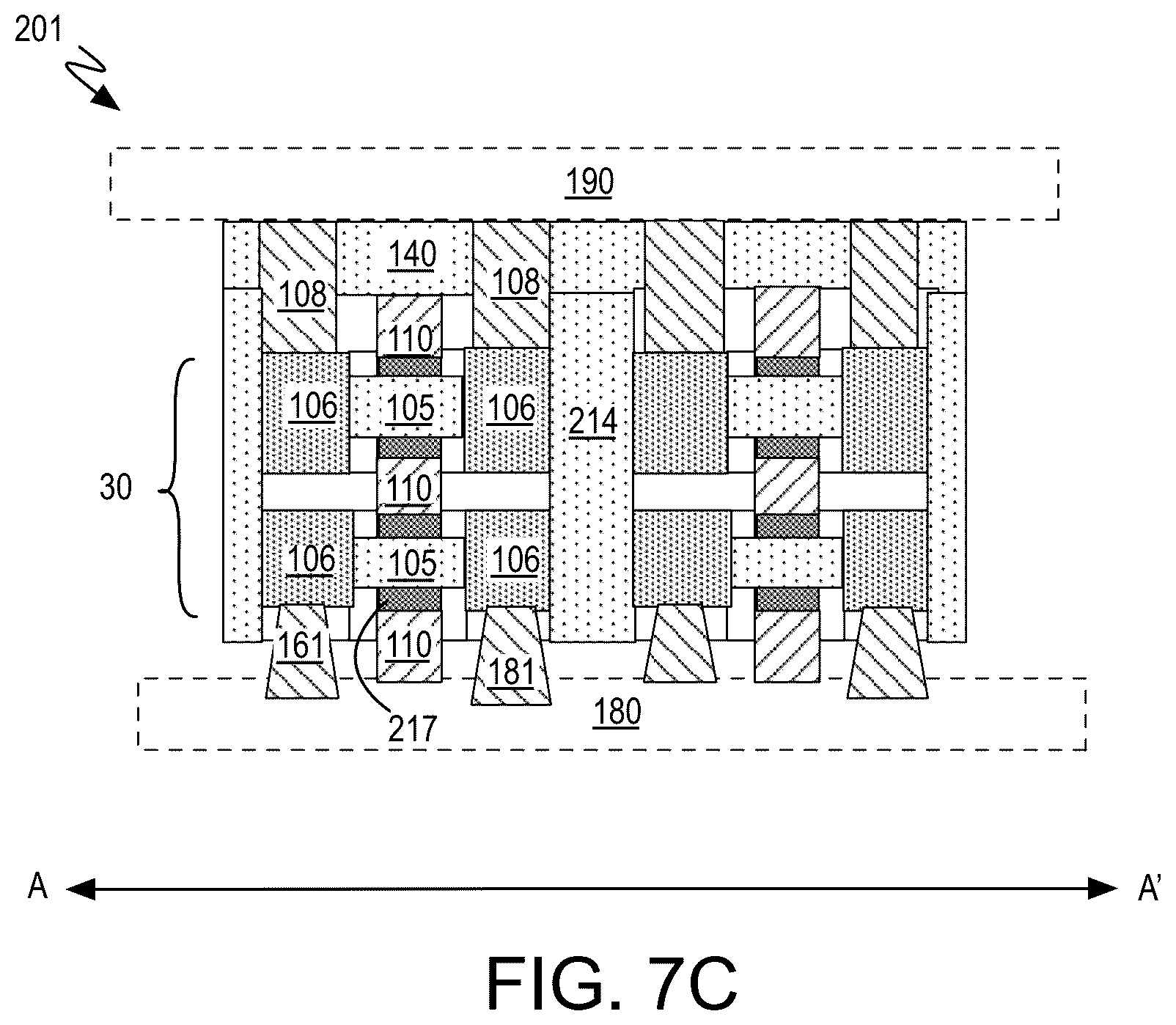 Patent US12120865 Figure 8 – Arrays of double-sided dram cells including capacitors on the frontside and backside of a stacked transistor structure