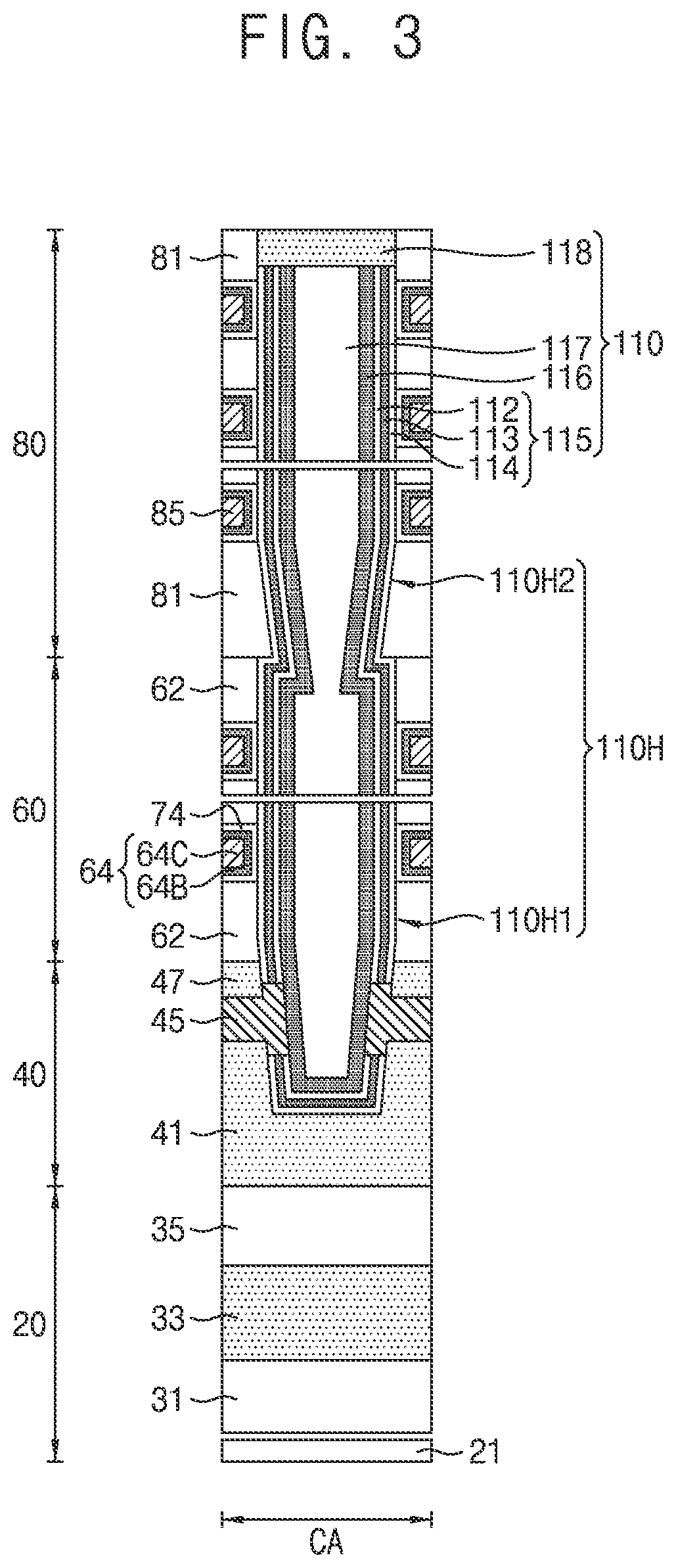 Patent US12120877 Figure 3 – Semiconductor device including channel structure and through electrode, electronic system, and method of forming the same