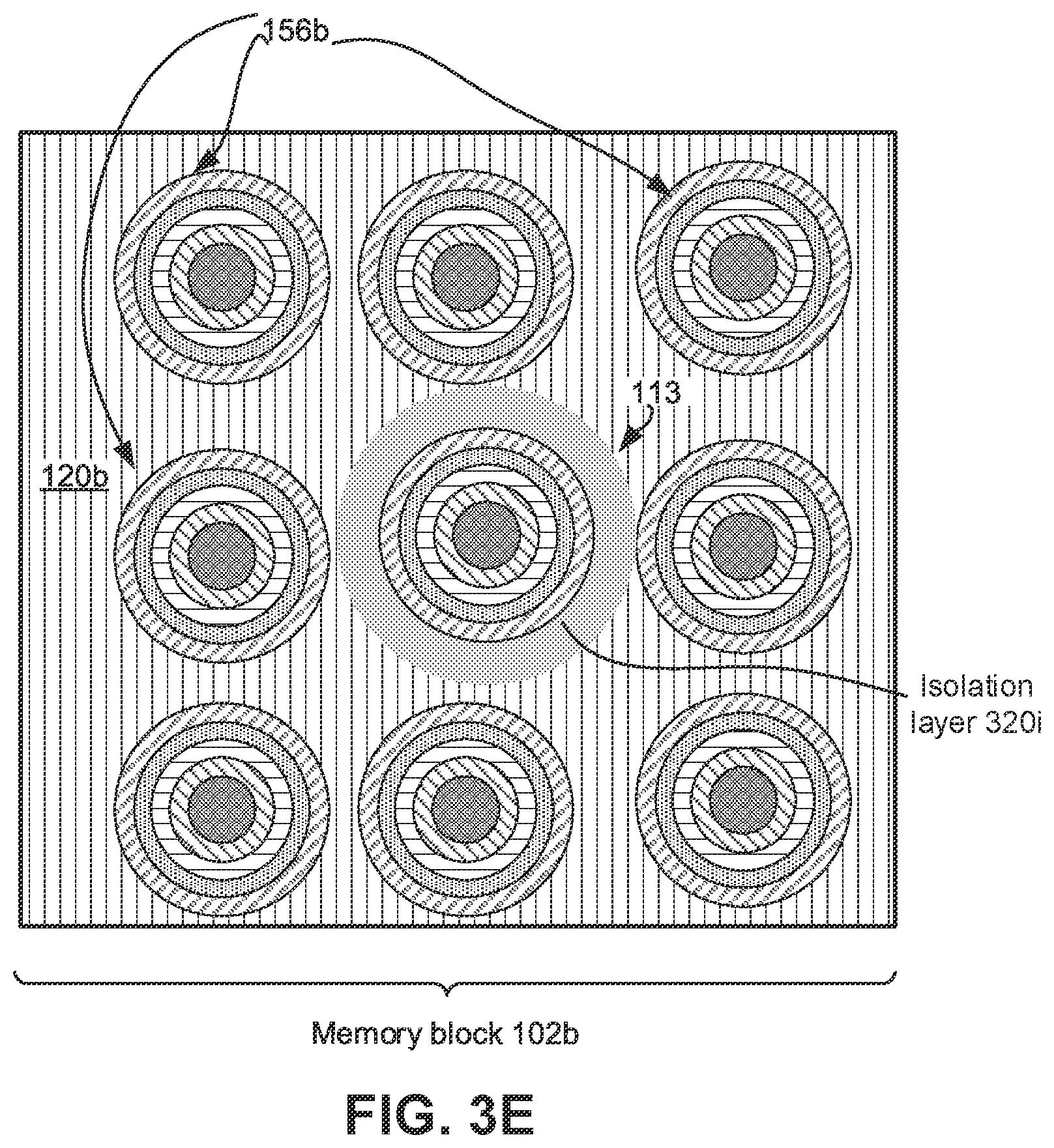 Patent US12120878 Figure 6 – Block-to-block isolation and deep contact using pillars in a memory array