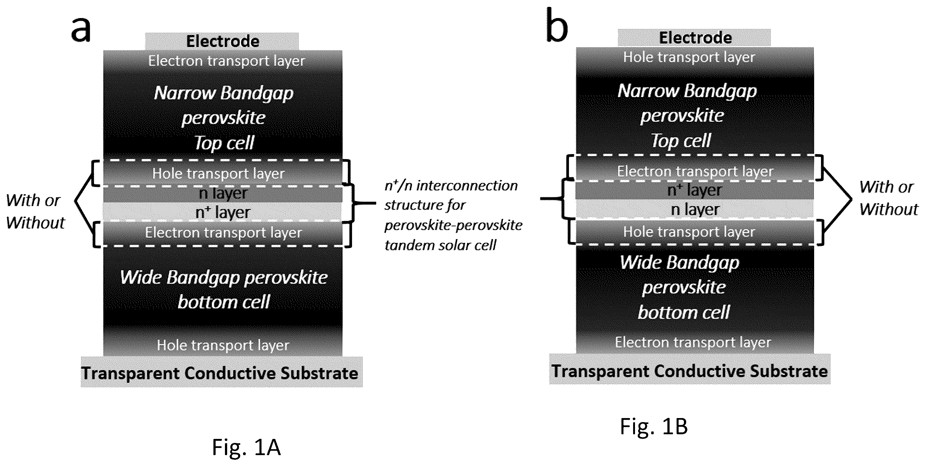 Patent US12120893 Figure 1 – Interconnection structures for perovskite tandem solar cells