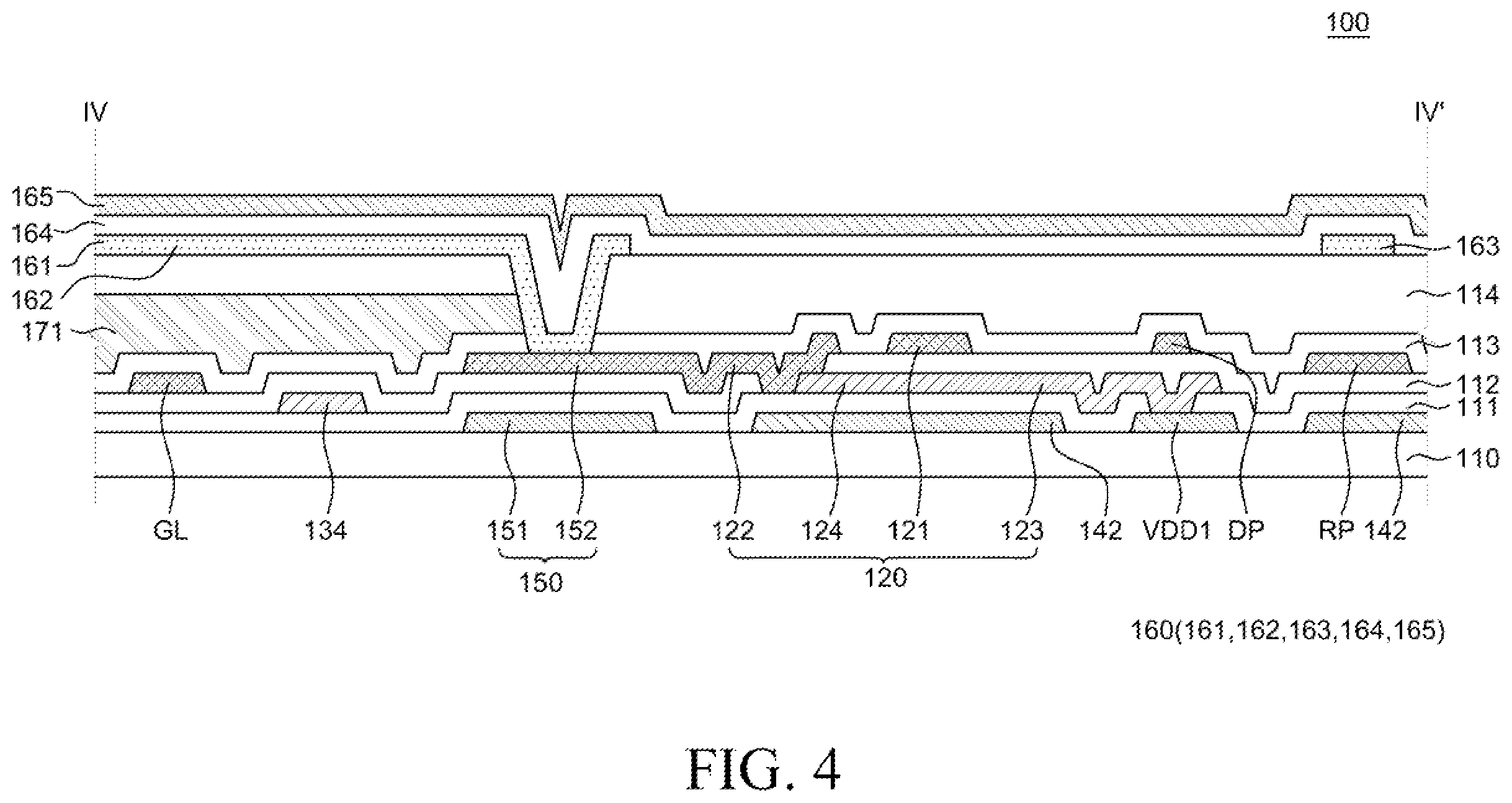 Patent US12120920 Figure 4 – Display device having minimal decrease in light emission efficiency with bank removal