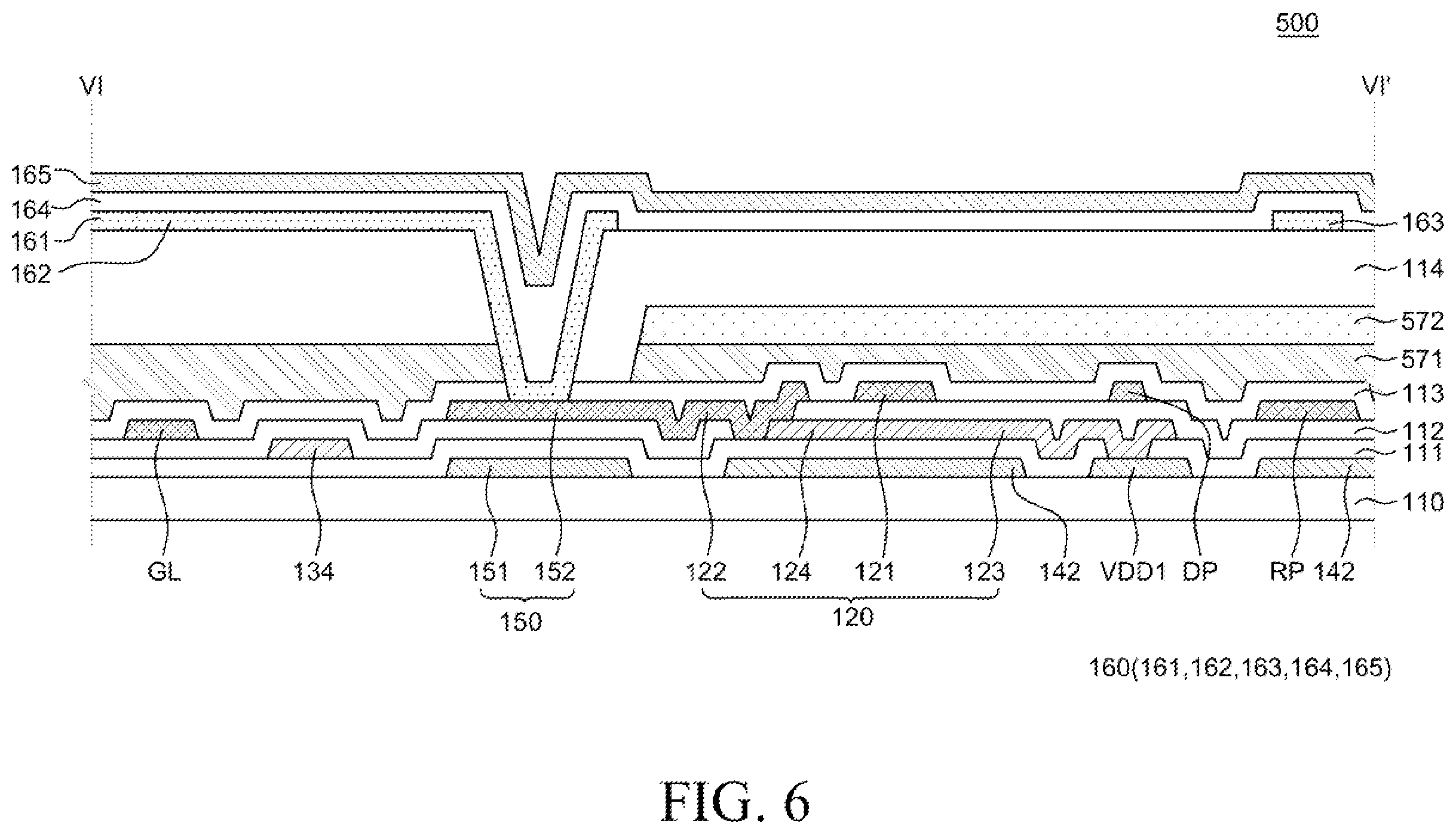 Patent US12120920 Figure 6 – Display device having minimal decrease in light emission efficiency with bank removal