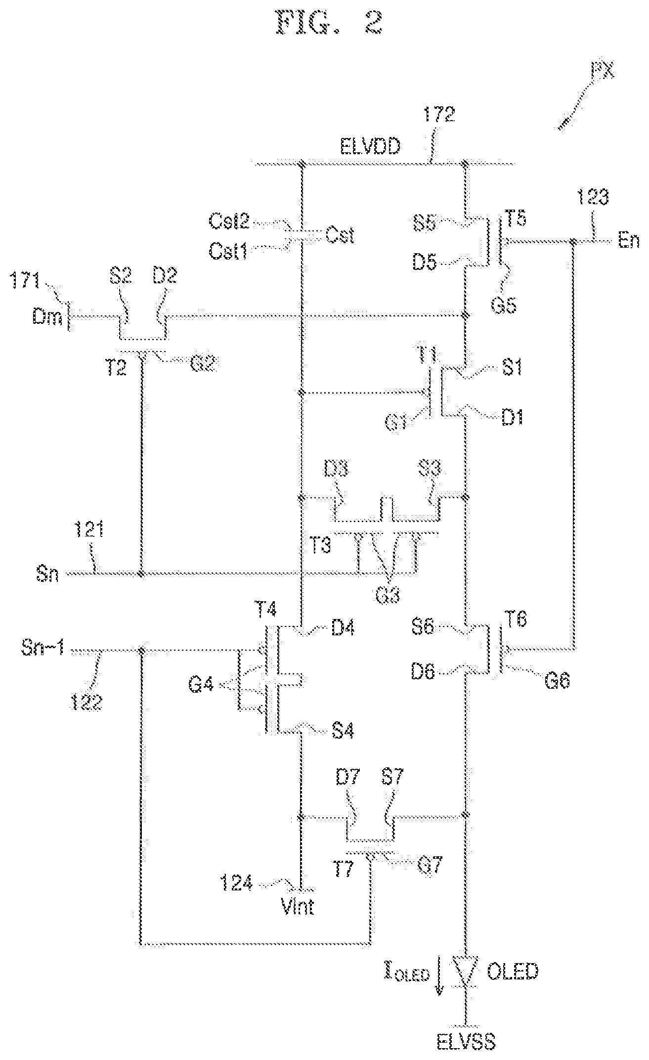 Patent US12120930 Figure 2 – Display device with a driving voltage line that overlaps a transistor and a pixel electrode
