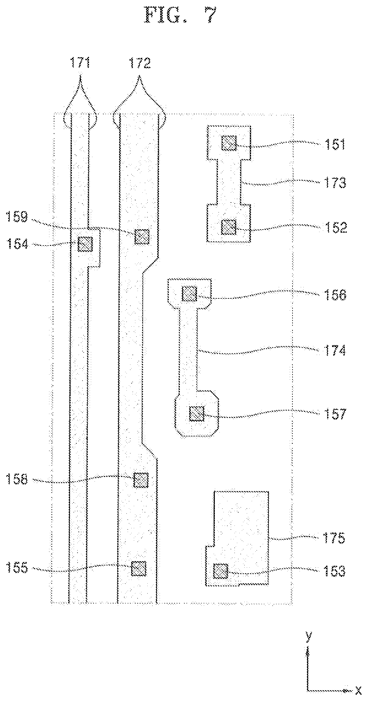 Patent US12120930 Figure 7 – Display device with a driving voltage line that overlaps a transistor and a pixel electrode