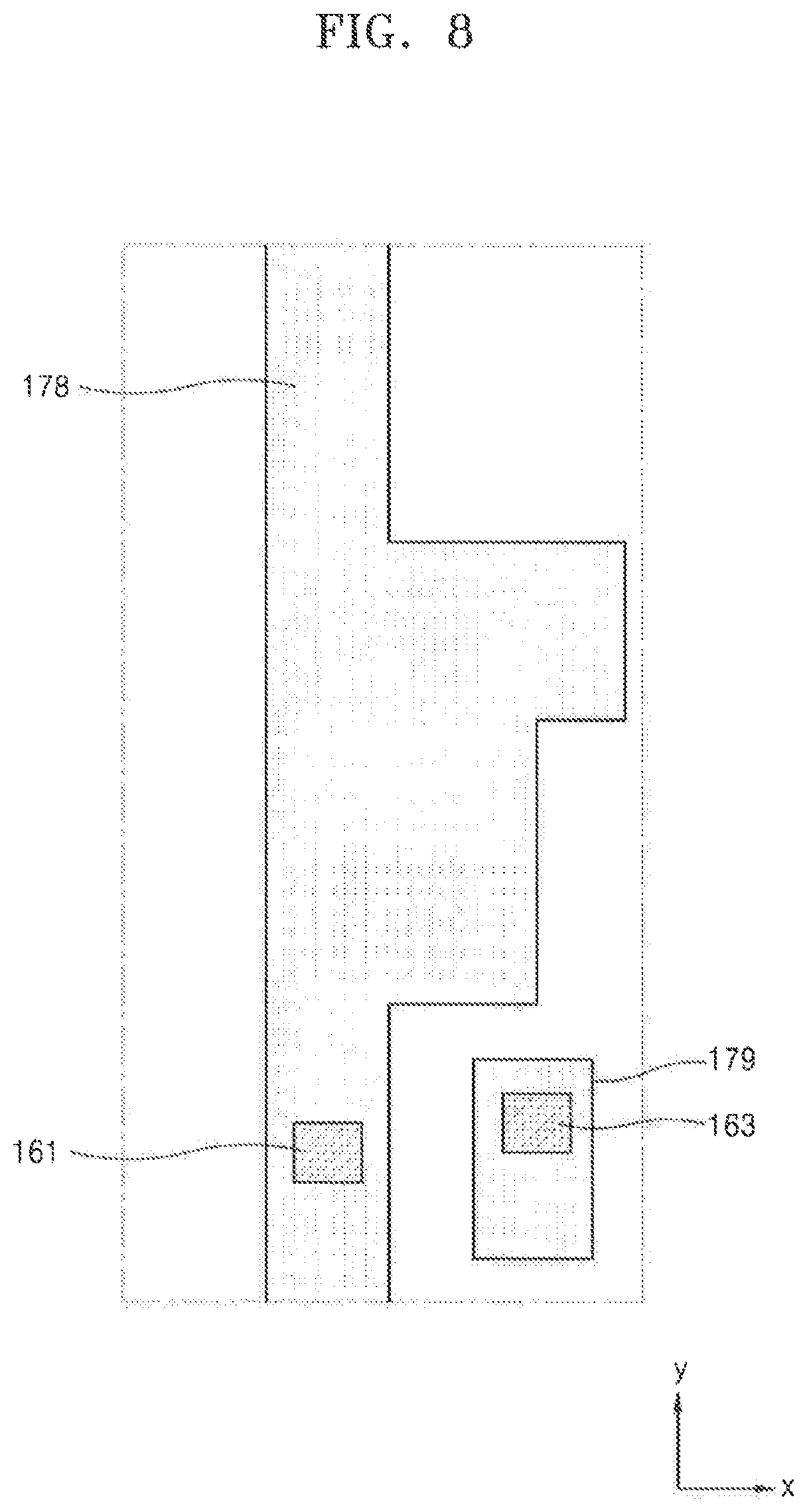 Patent US12120930 Figure 8 – Display device with a driving voltage line that overlaps a transistor and a pixel electrode