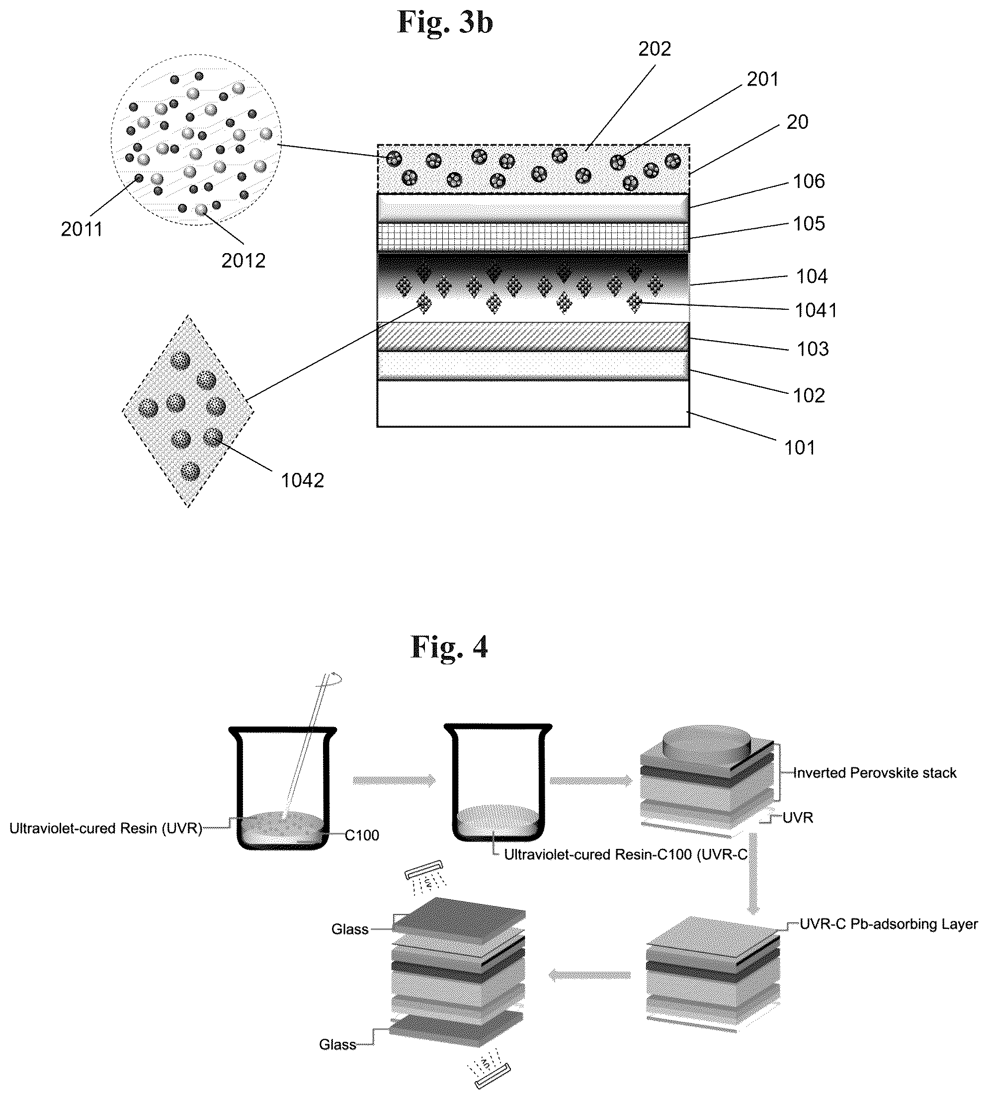 Patent US12120944 Figure 4 – Materials and method for trapping lead leakage in perovskite solar cells