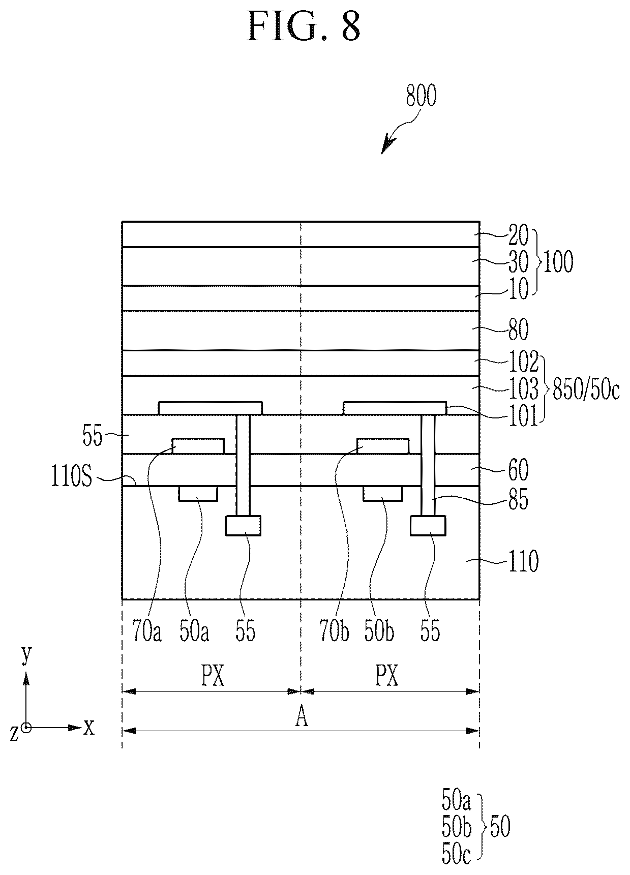 Patent US12120951 Figure 8 – Infrared absorbers, infrared absorbing/blocking films and photoelectric devices and organic sensors and electronic devices