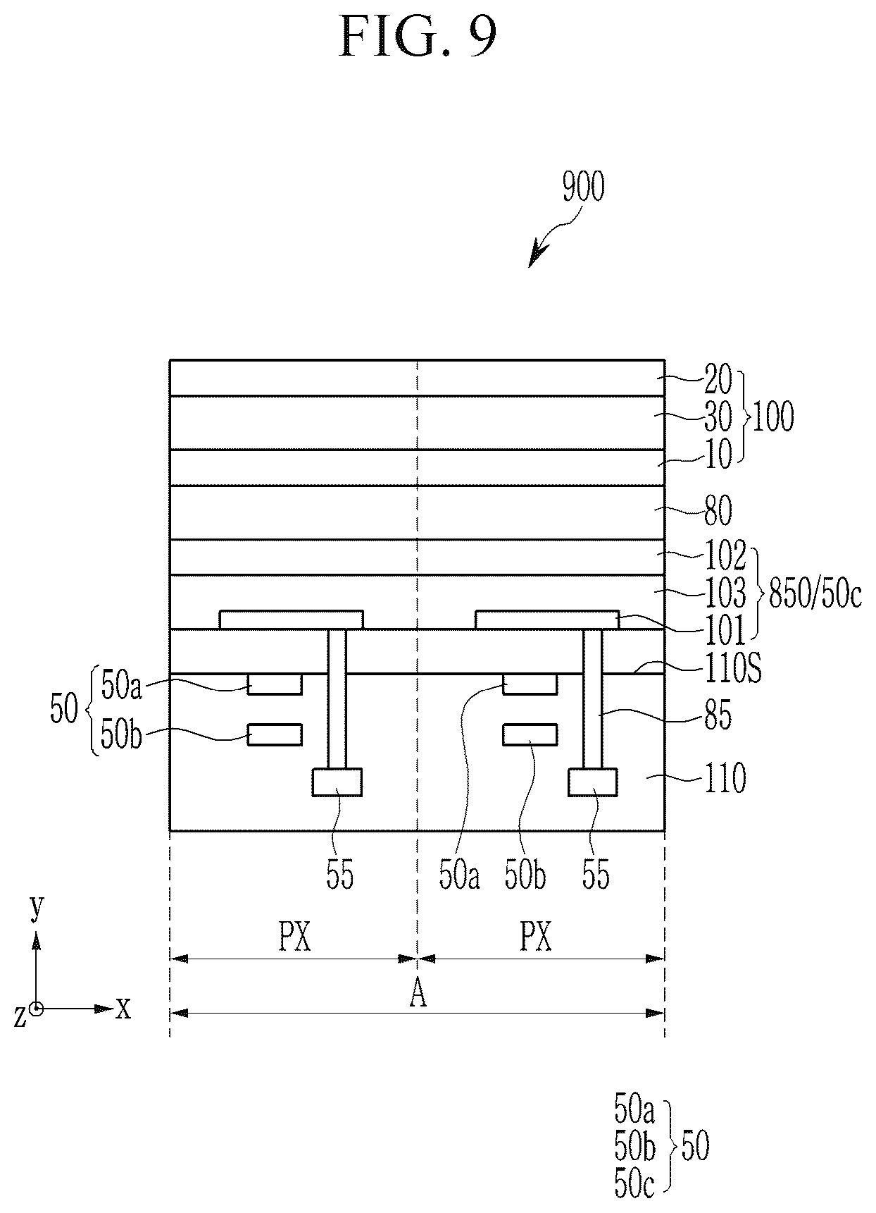 Patent US12120951 Figure 9 – Infrared absorbers, infrared absorbing/blocking films and photoelectric devices and organic sensors and electronic devices