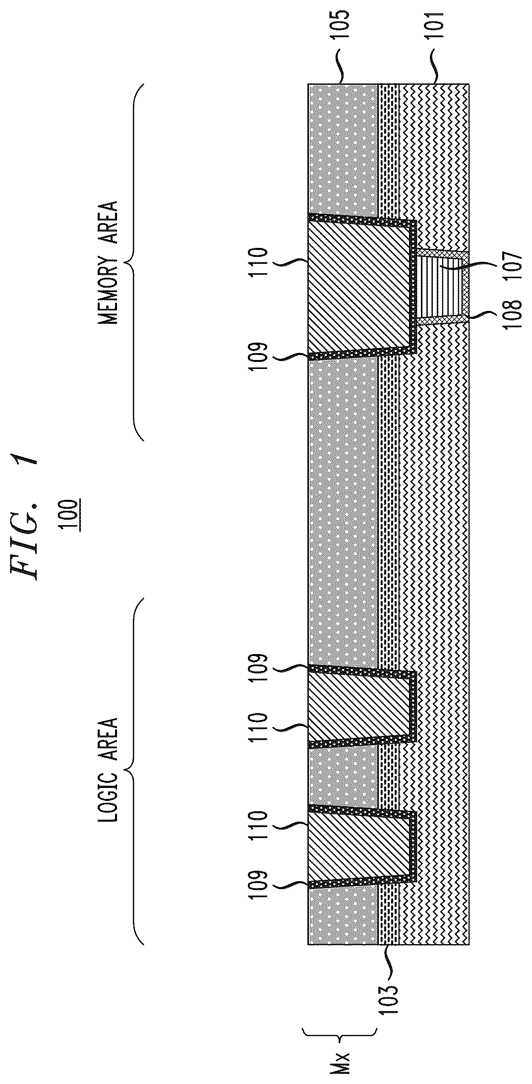 Patent US12120963 Figure 1 – Contact structure formation for memory devices