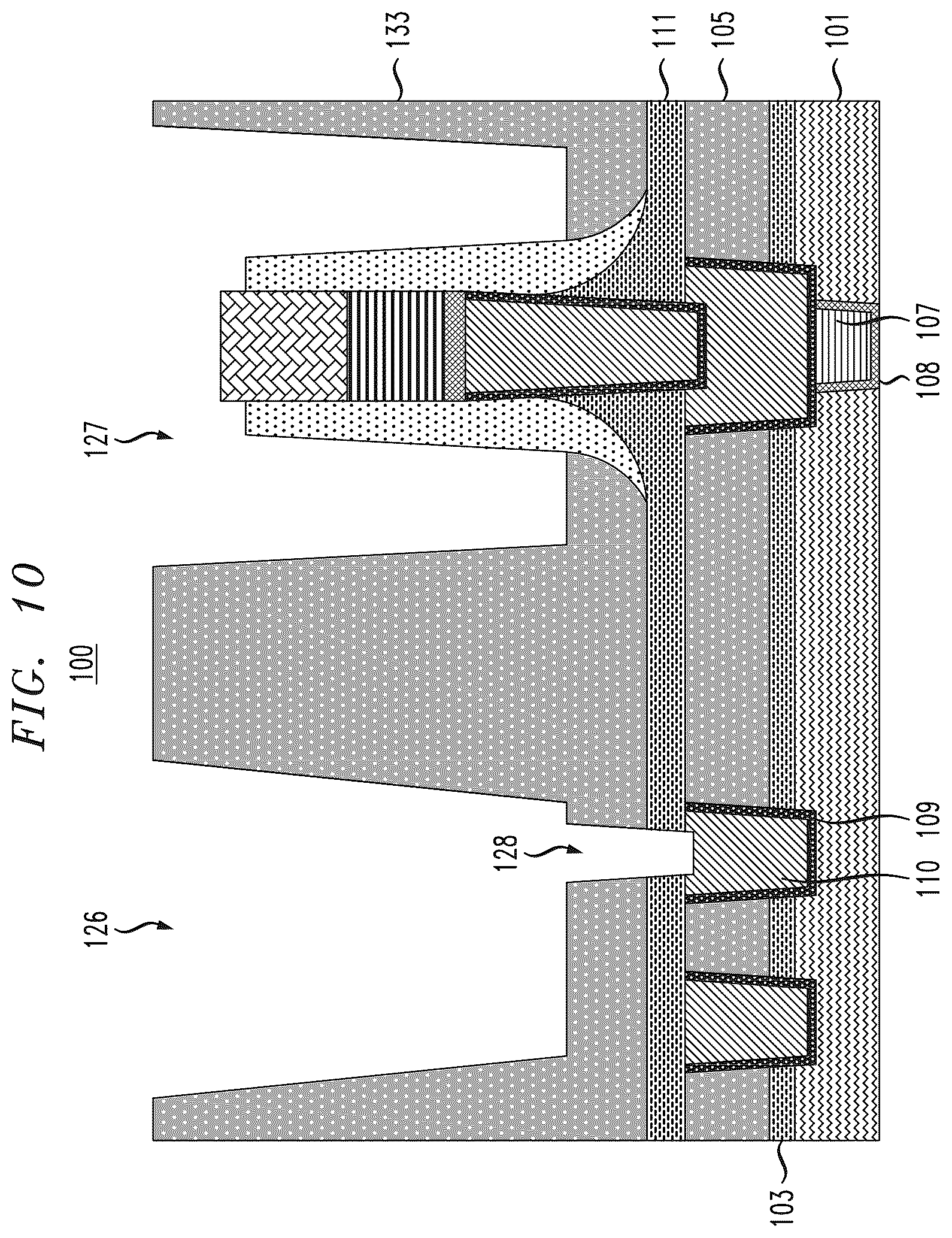 Patent US12120963 Figure 10 – Contact structure formation for memory devices