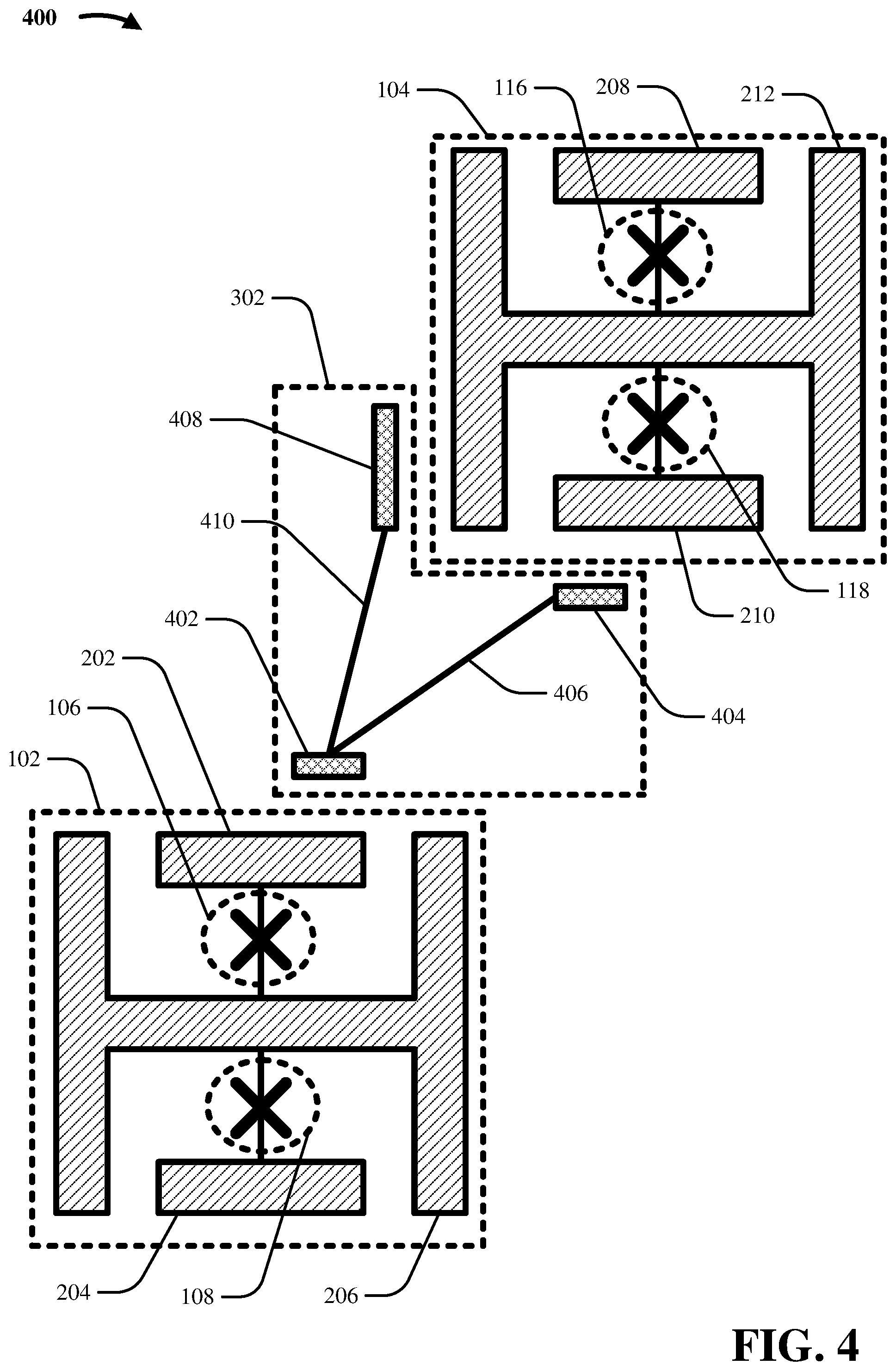 Patent US12120965 Figure 4 – Mode-selective couplers for frequency collision reduction