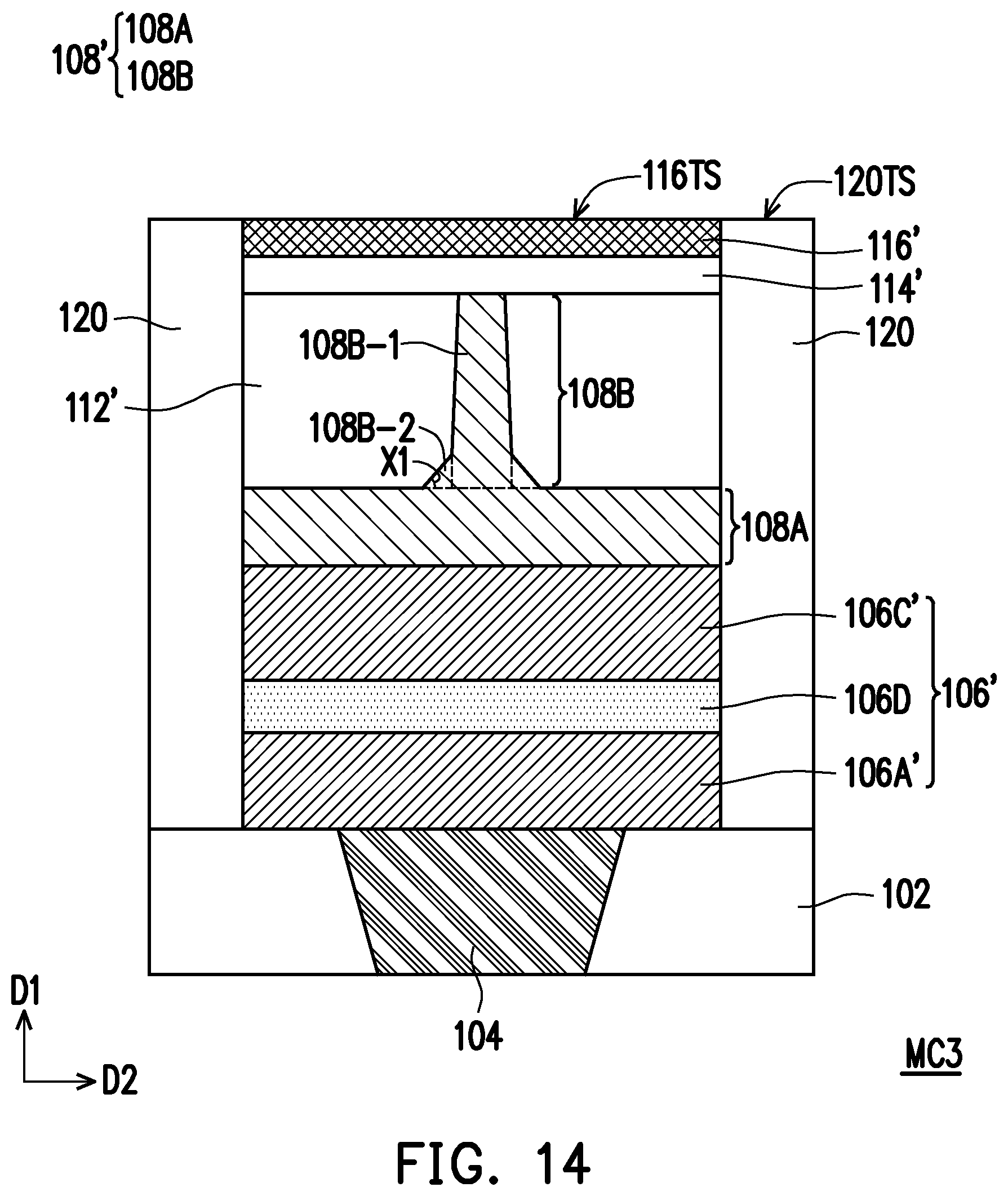 Patent US12120968 Figure 13 – Semiconductor device, memory cell including connecting structure having base portion and pillar portion, and method of forming the same