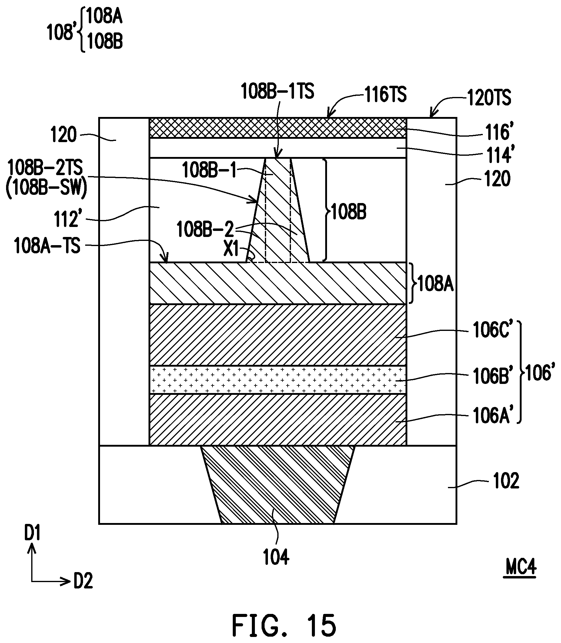 Patent US12120968 Figure 14 – Semiconductor device, memory cell including connecting structure having base portion and pillar portion, and method of forming the same