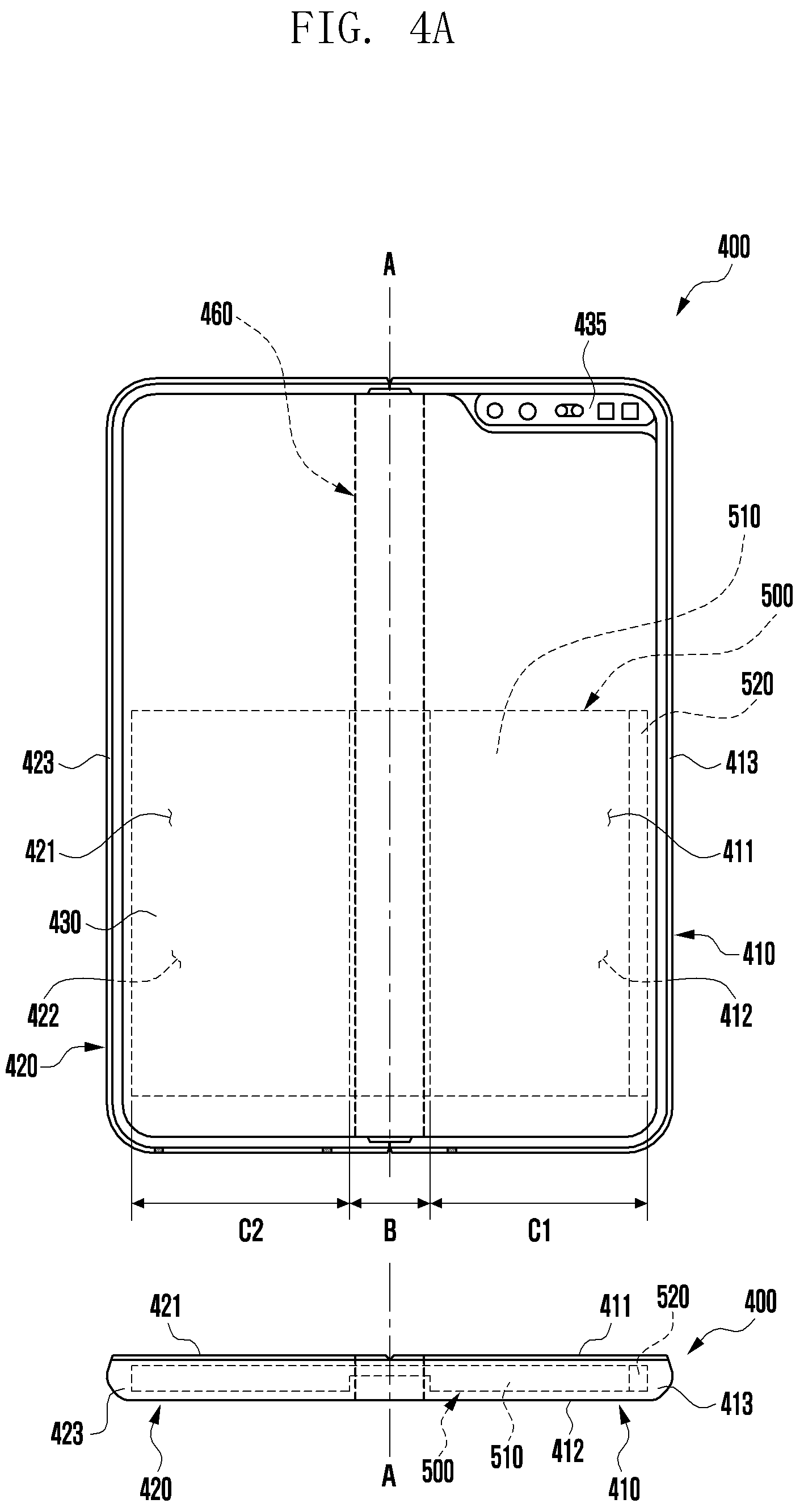 Patent US12126050 Figure 5 – Foldable battery, and electronic device including same