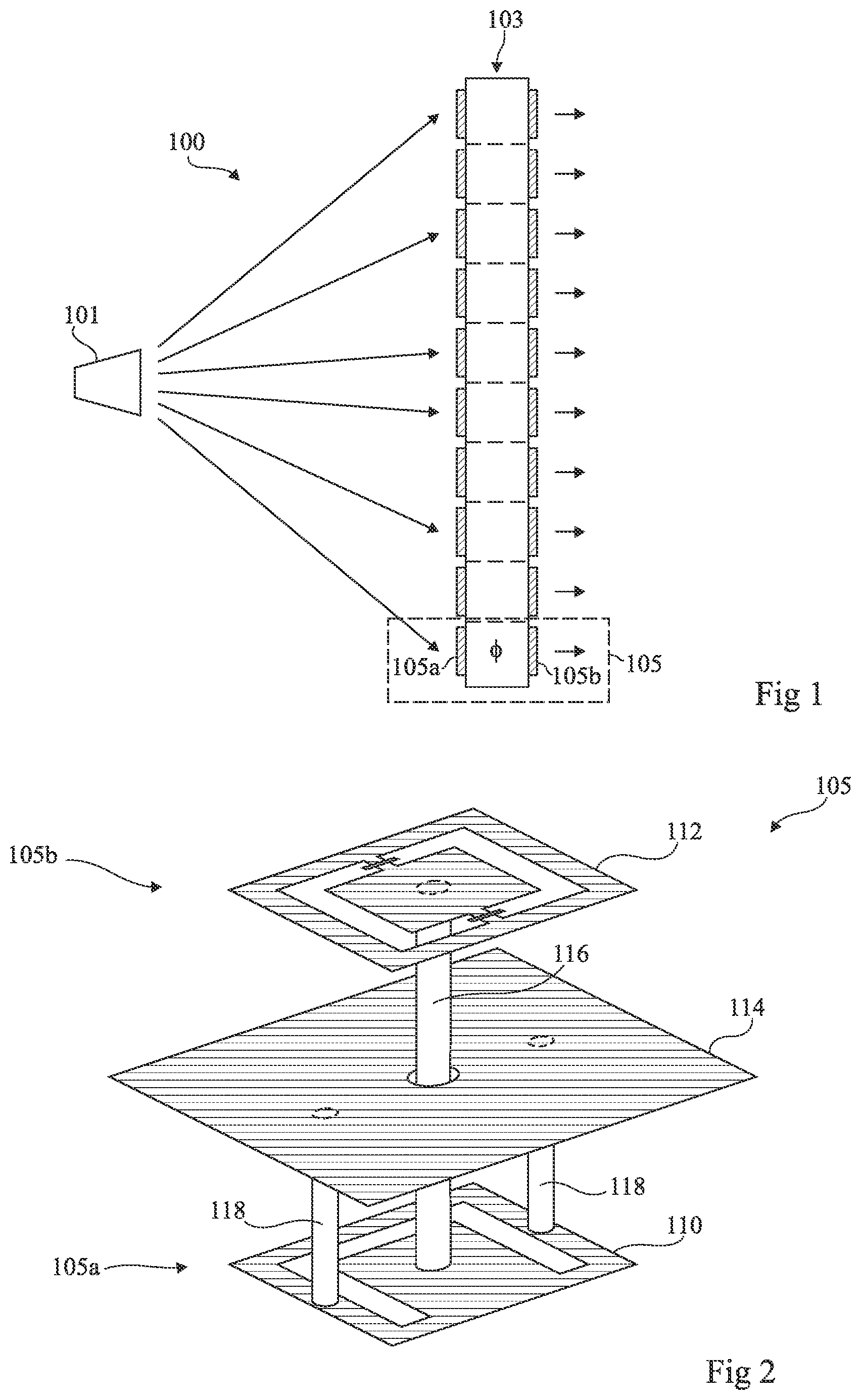 Patent US12126094 Figure 1 – Transmit or reflectarray antenna cell