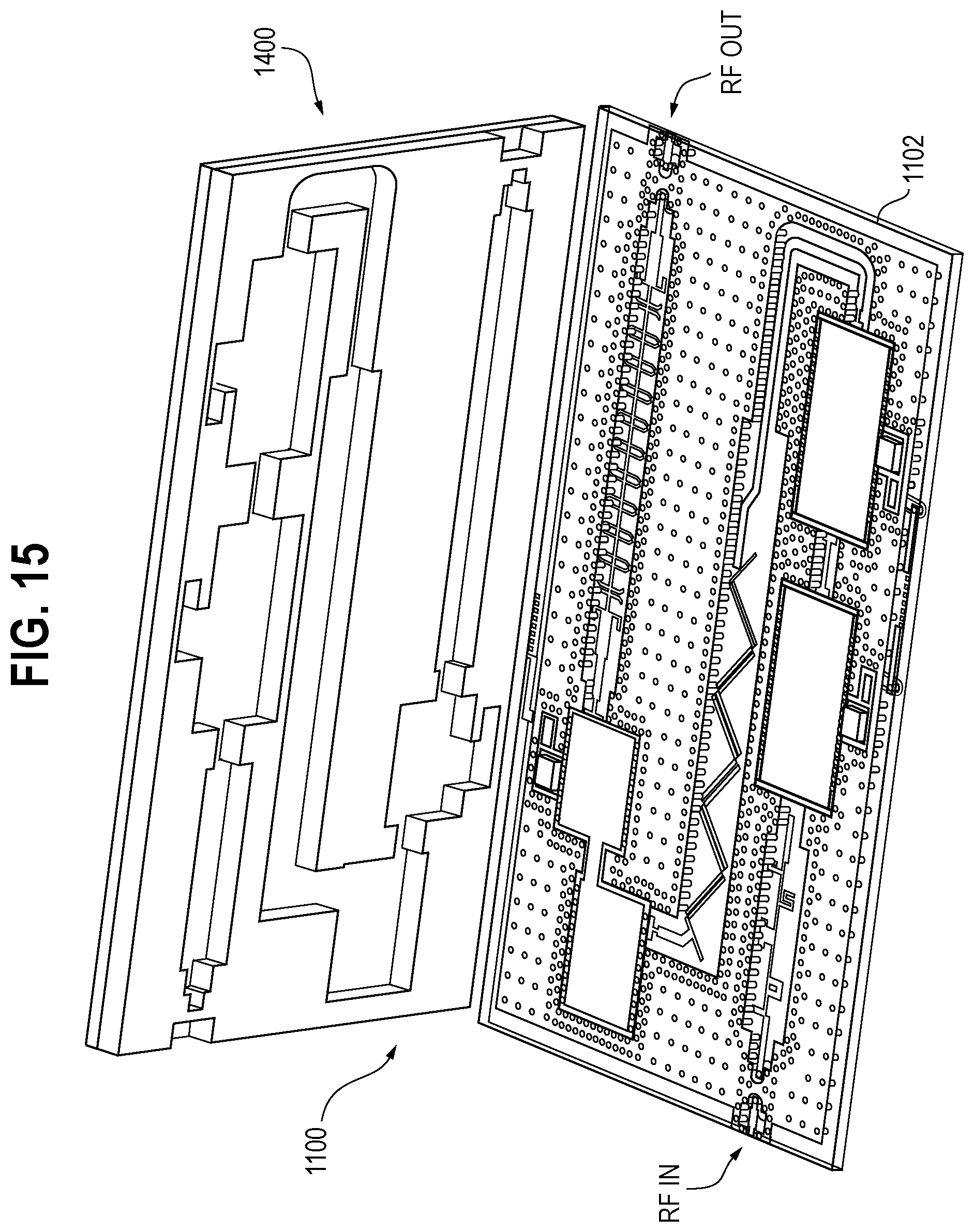 Patent US12126098 Figure 13 – RF modules with an enclosure having a micromachined interior using semiconductor fabrication